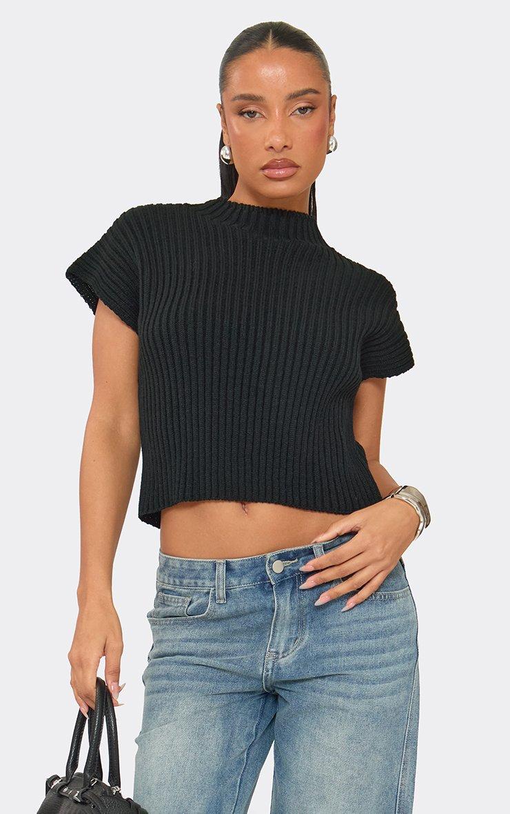 Scoop Neck 'Moi Moi' Slogan Print Cropped Vest In Black Knit | EGO