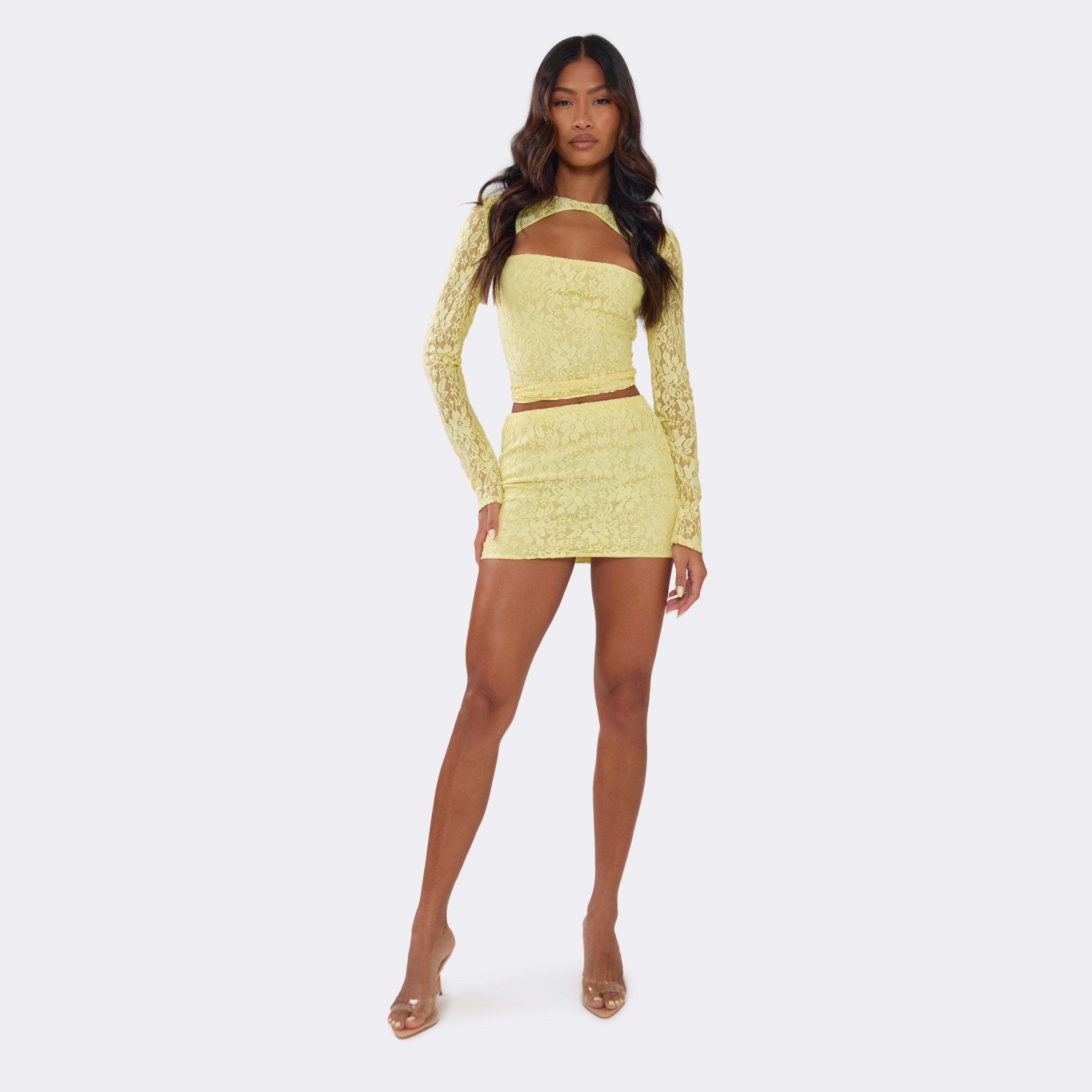Mid Rise Mini Skirt In Lemon Lace, Women’s