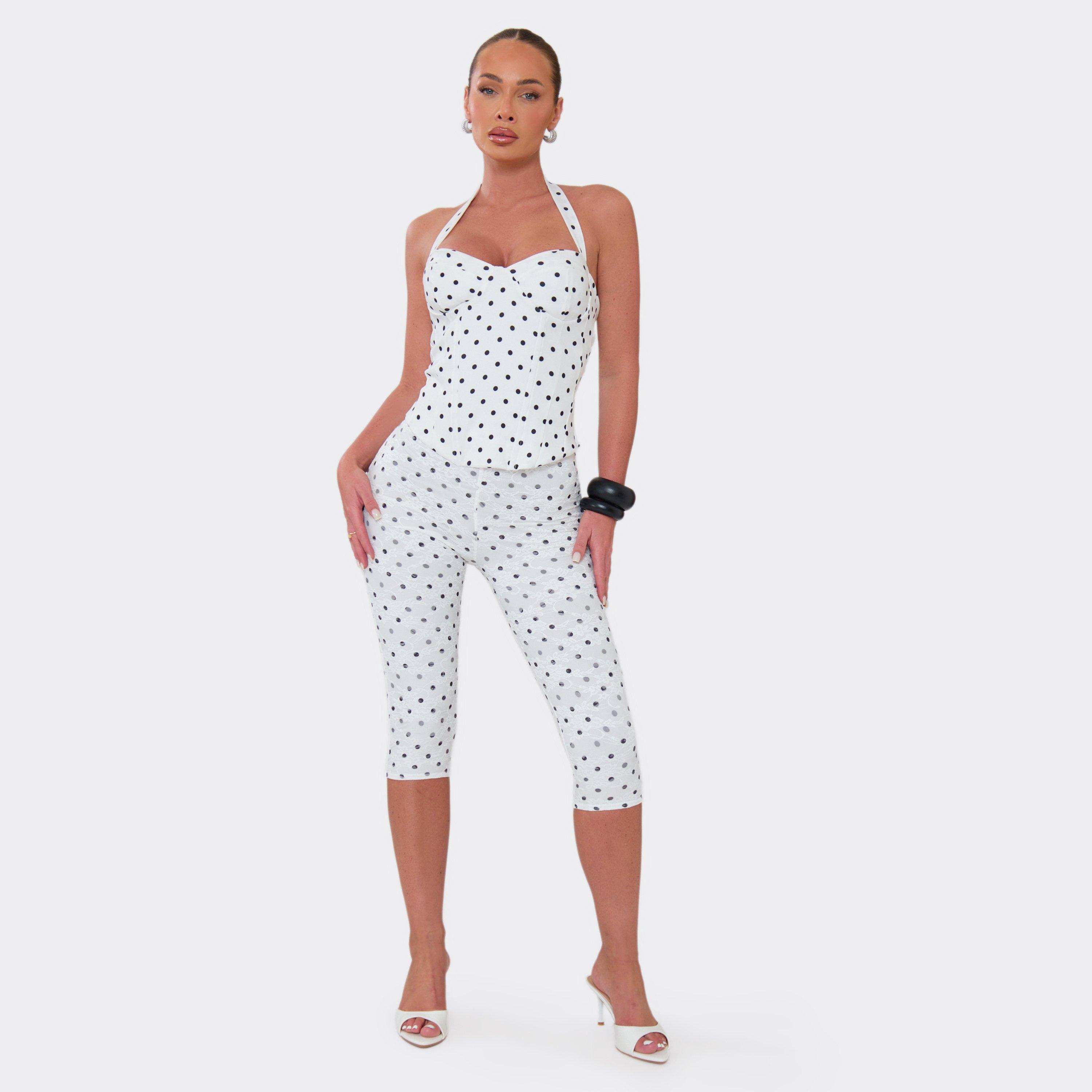 Mid Rise Capri Trousers In White Polka Dot Lace, Women's Size UK 4