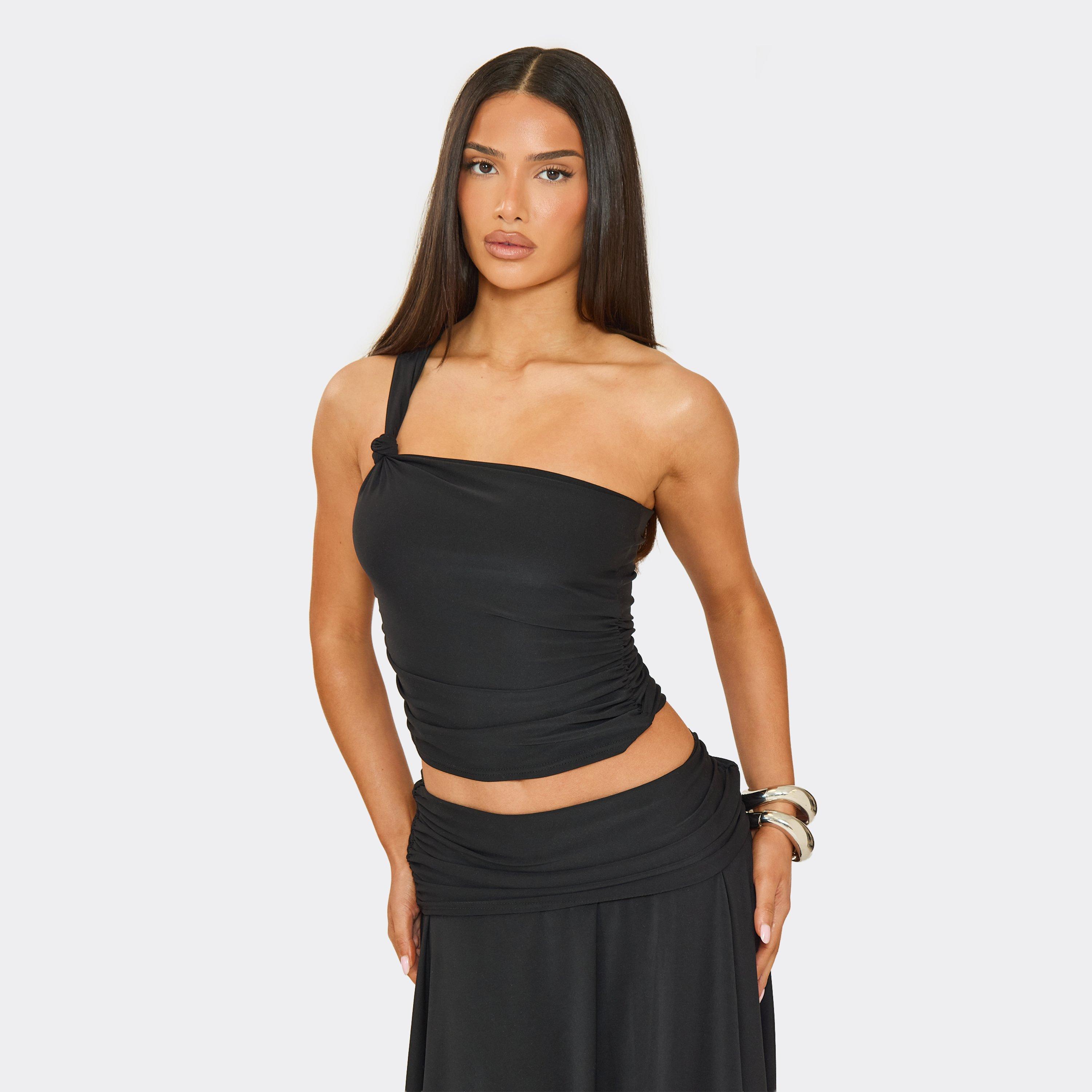 One Shoulder Asymetric Top In Black, Women's Size UK 8