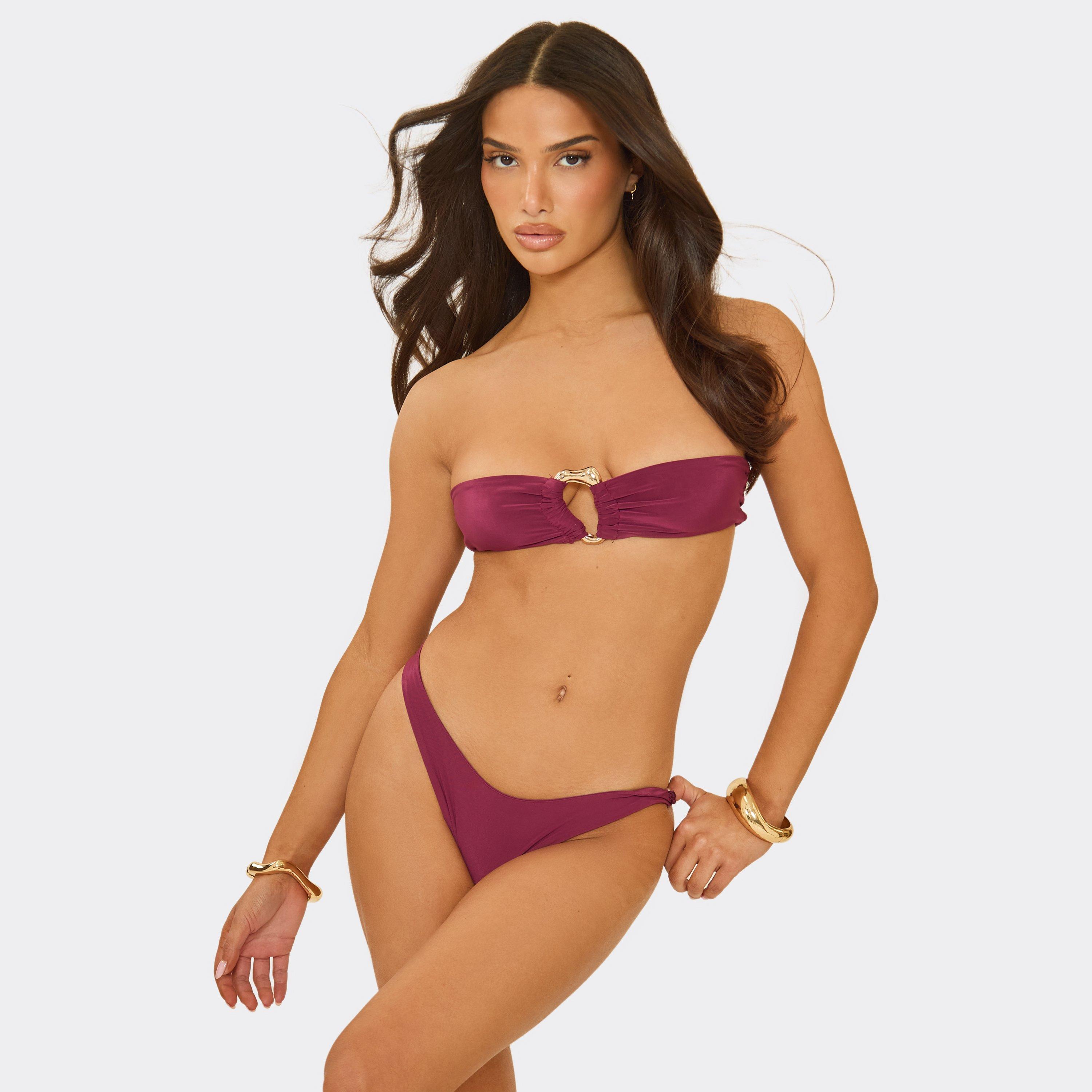 Bandeau Trim Detail Bikini Set In Plum, Women's Size UK 6