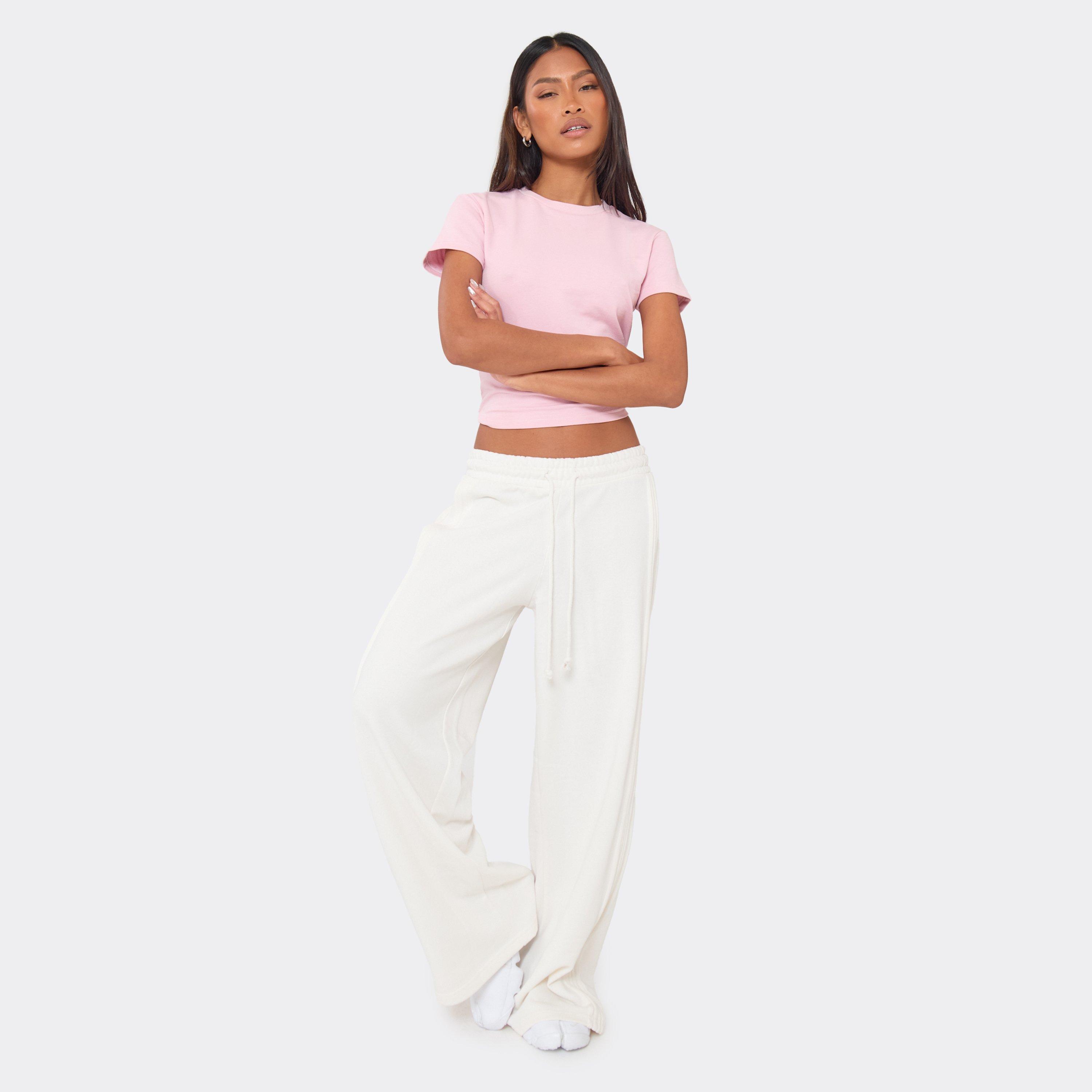 Drawstring Side Seam Stitch Detail Wide Leg Joggers In Cream, Women’s