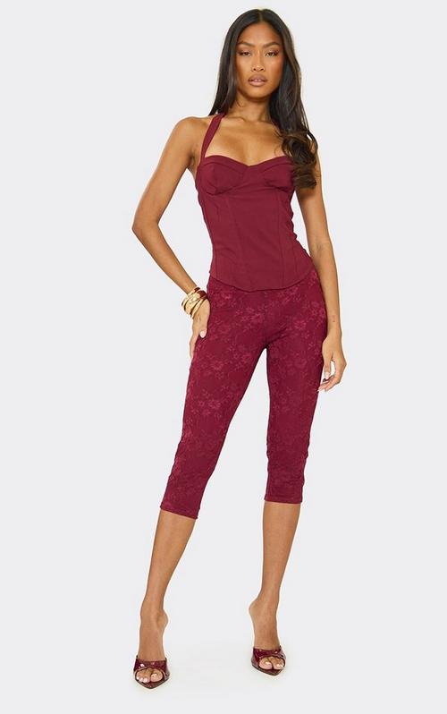 Mid Rise Capri Trousers In Burgundy Lace | EGO US | EGO