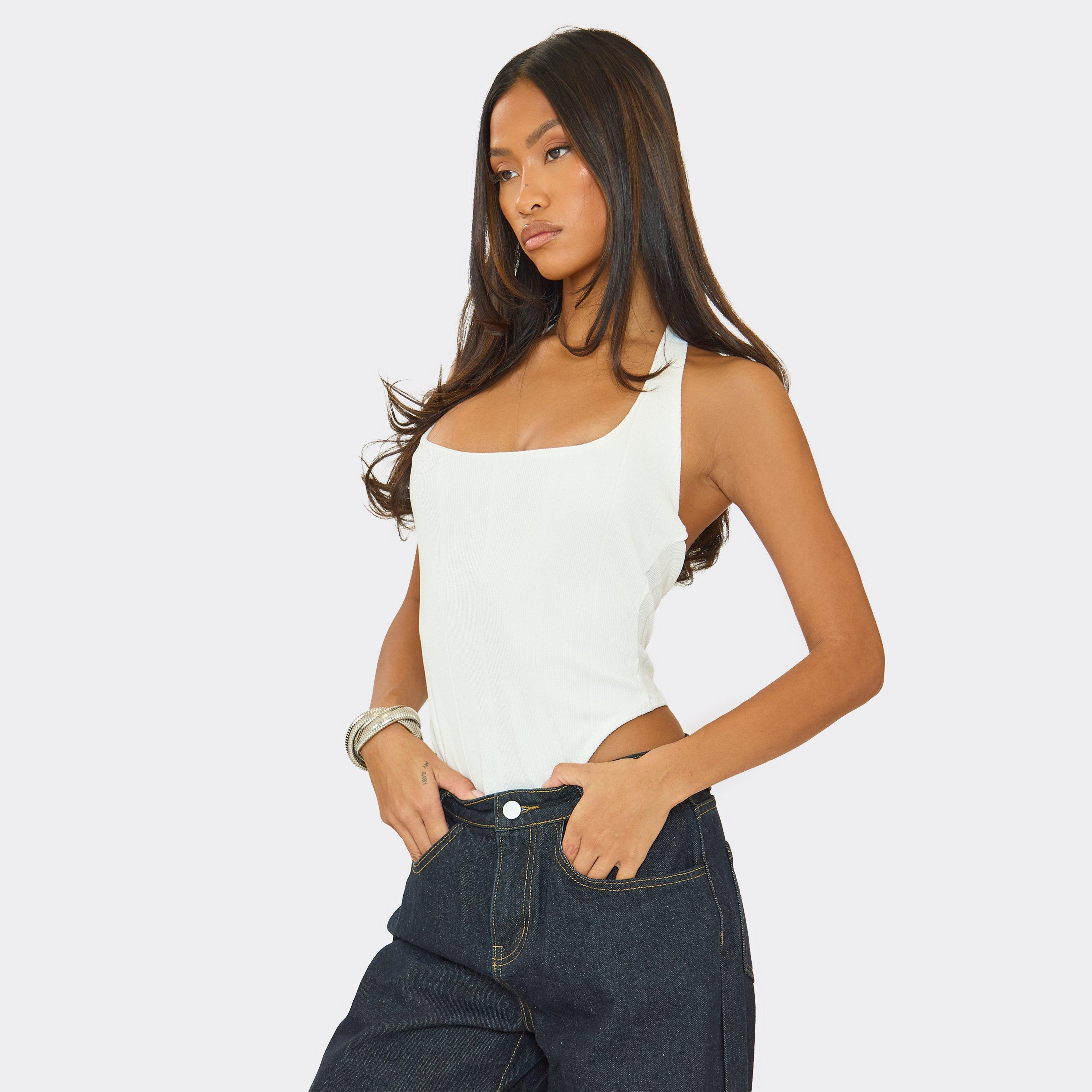 Square Neck Bodysuit In White Bandage, Women’s