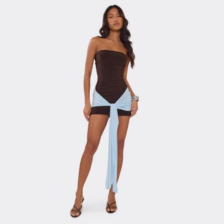 Bandeau Contrast Tie Drape Mini Dress In Chocolate Brown, Women's Size US