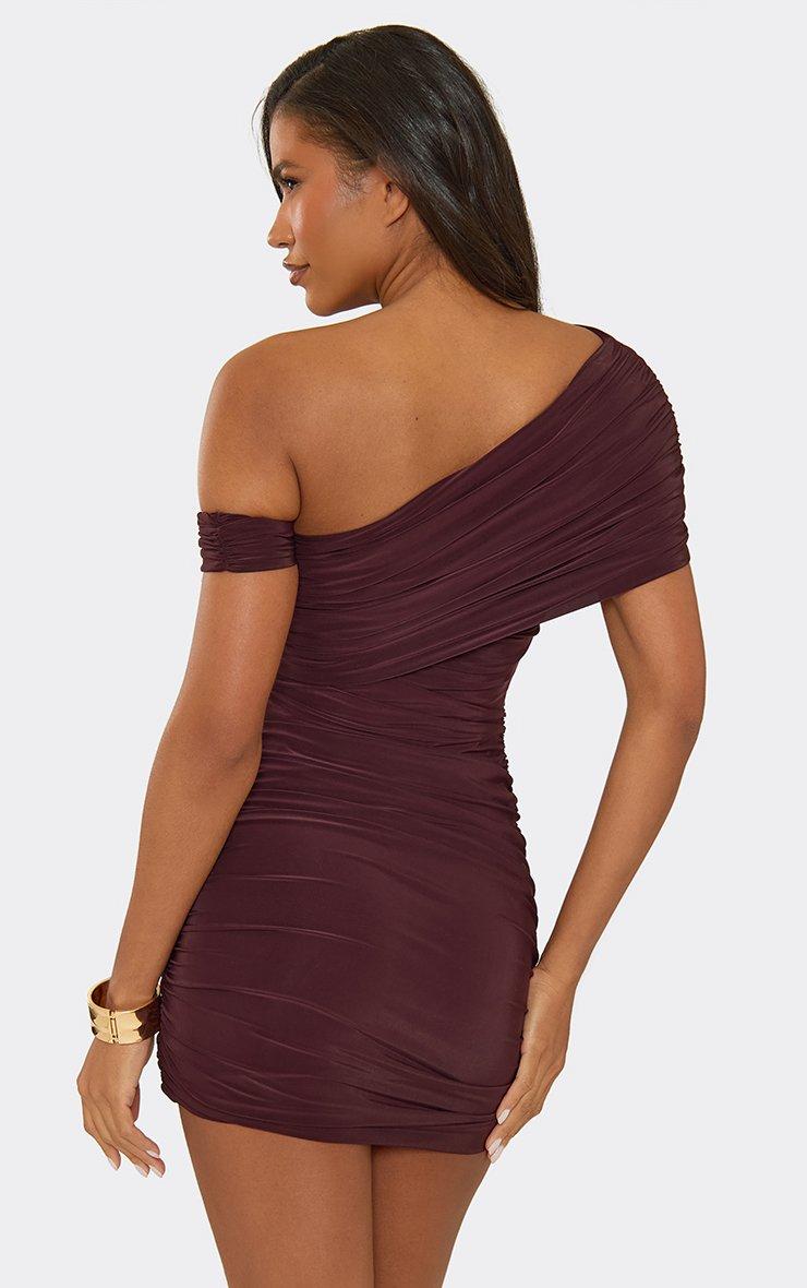 one shoulder brown mini dress Brown Palma One-Shoulder Mini Dress Printed / XL