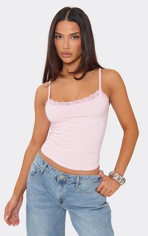 Lace Trim Strappy Bengaline Cami Top In Pink | EGO EU | EGO
