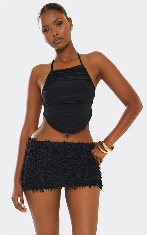 Plunge Halterneck Extreme Frill Detail Top In Black | EGO US | EGO