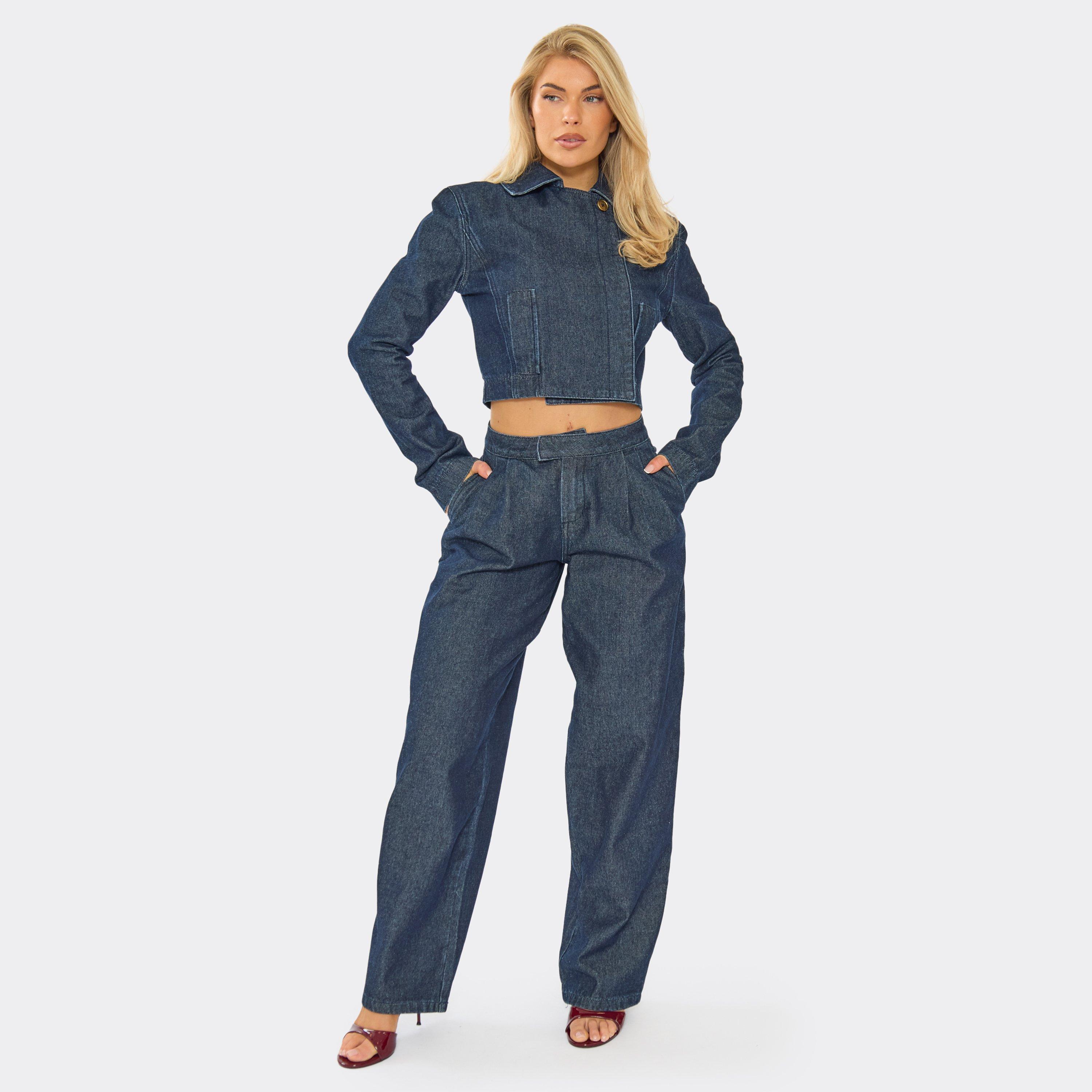 Image of Mid Rise Tailored Jeans In Indigo Blue Denim, Women's