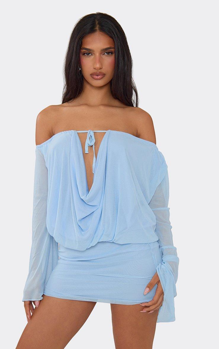 navy blue dress for baby girl Asymmetric Cut Out Shoulder Ruched Drape Detail Mini Bodycon Dress In  Bright Blue | EGO US
