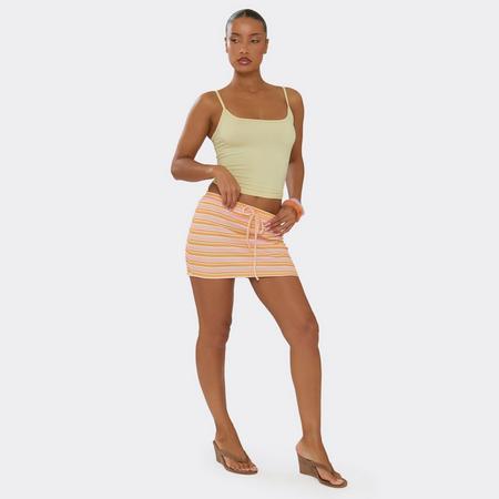 Tie Waist Mini Skirt In Multi Stripe, Women's Size US