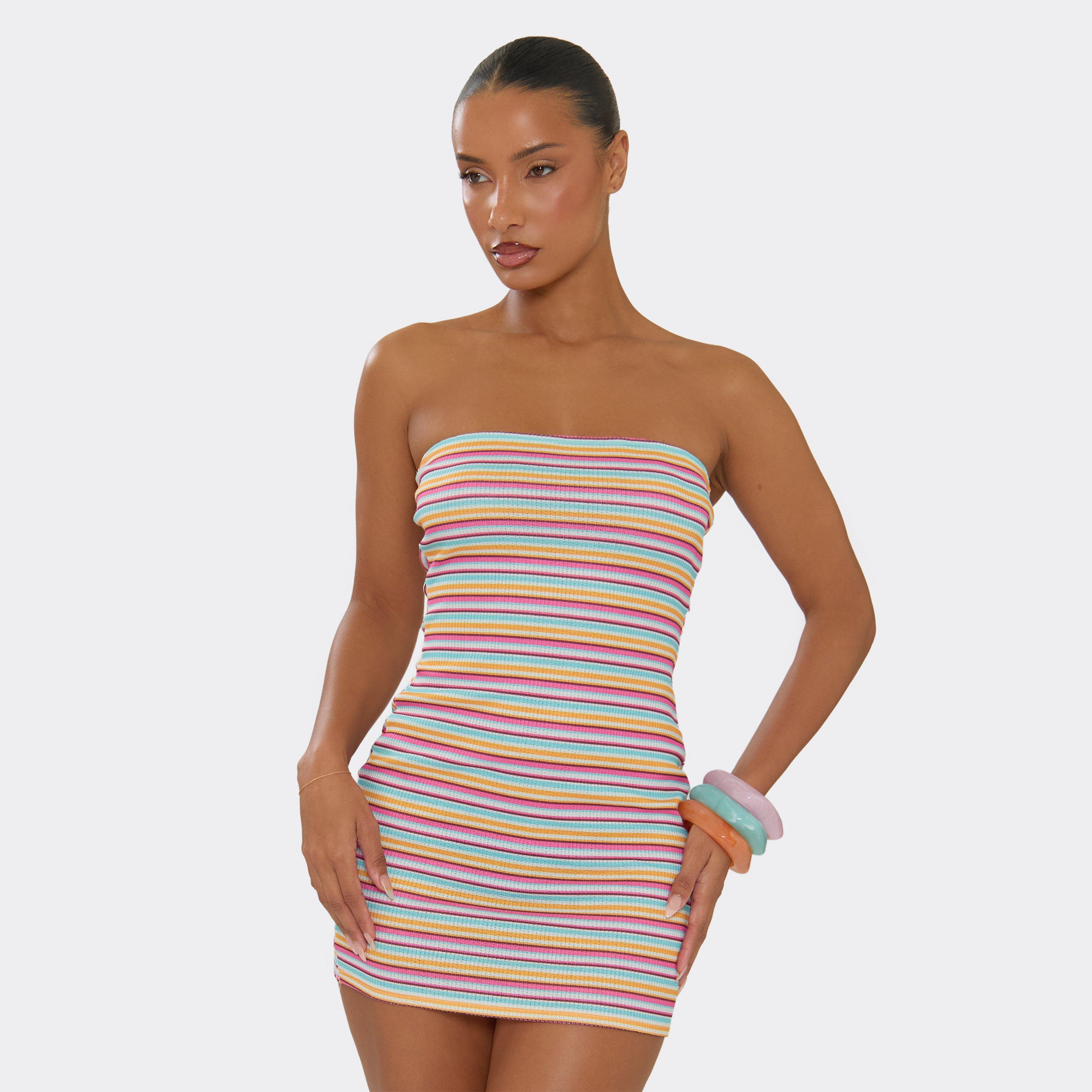 Bandeau Mini Dress In Multi Stripe, Women’s