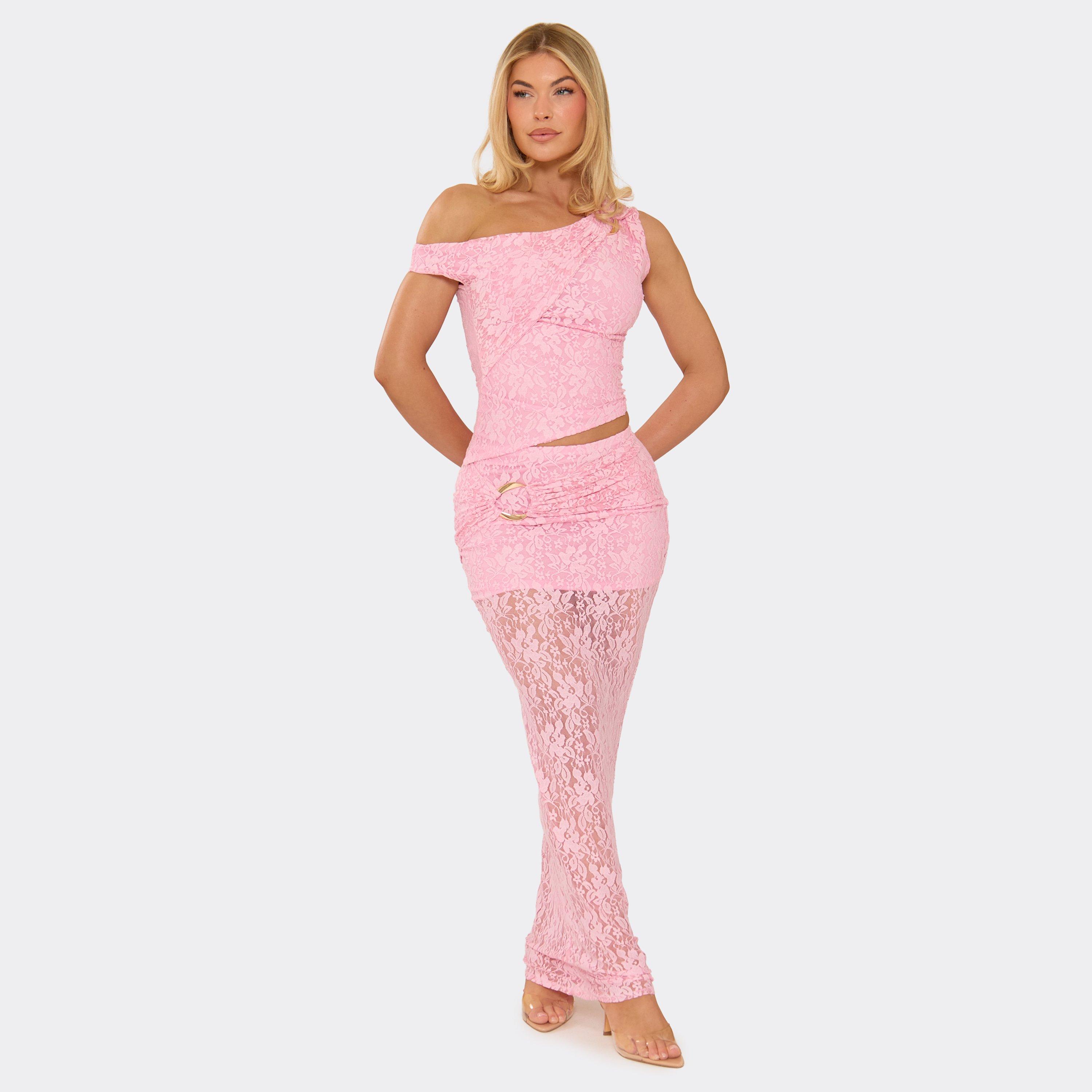Trim Detail Maxi Skirt In Pink Lace, Women’s