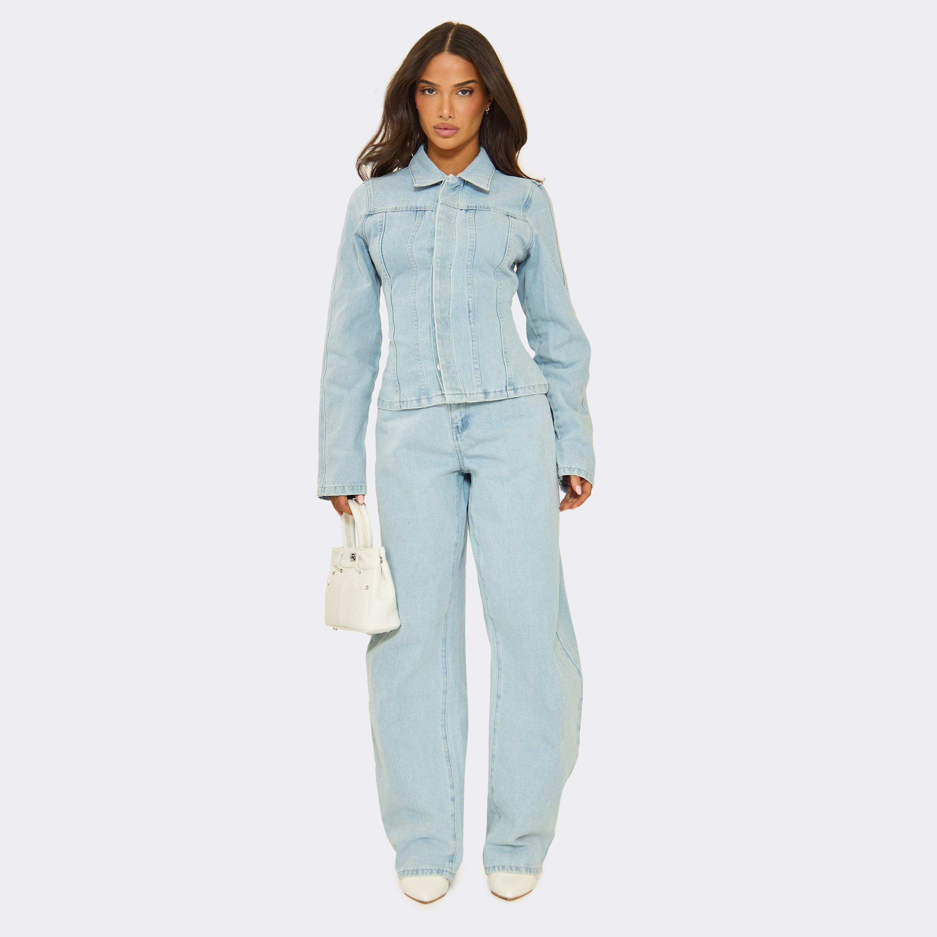 Image of Mid Rise Barrel Leg Jeans In Light Blue Denim, Women's