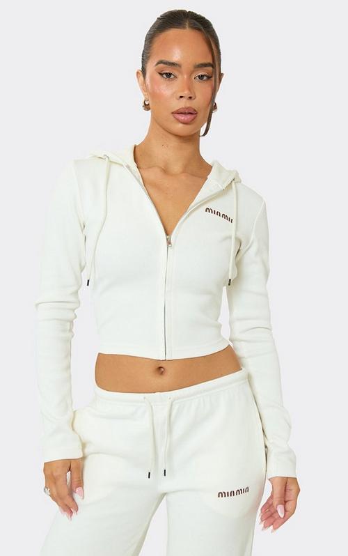 Contrast Distressed Detail Cropped Zip Up Hoodie In Grey | EGO US