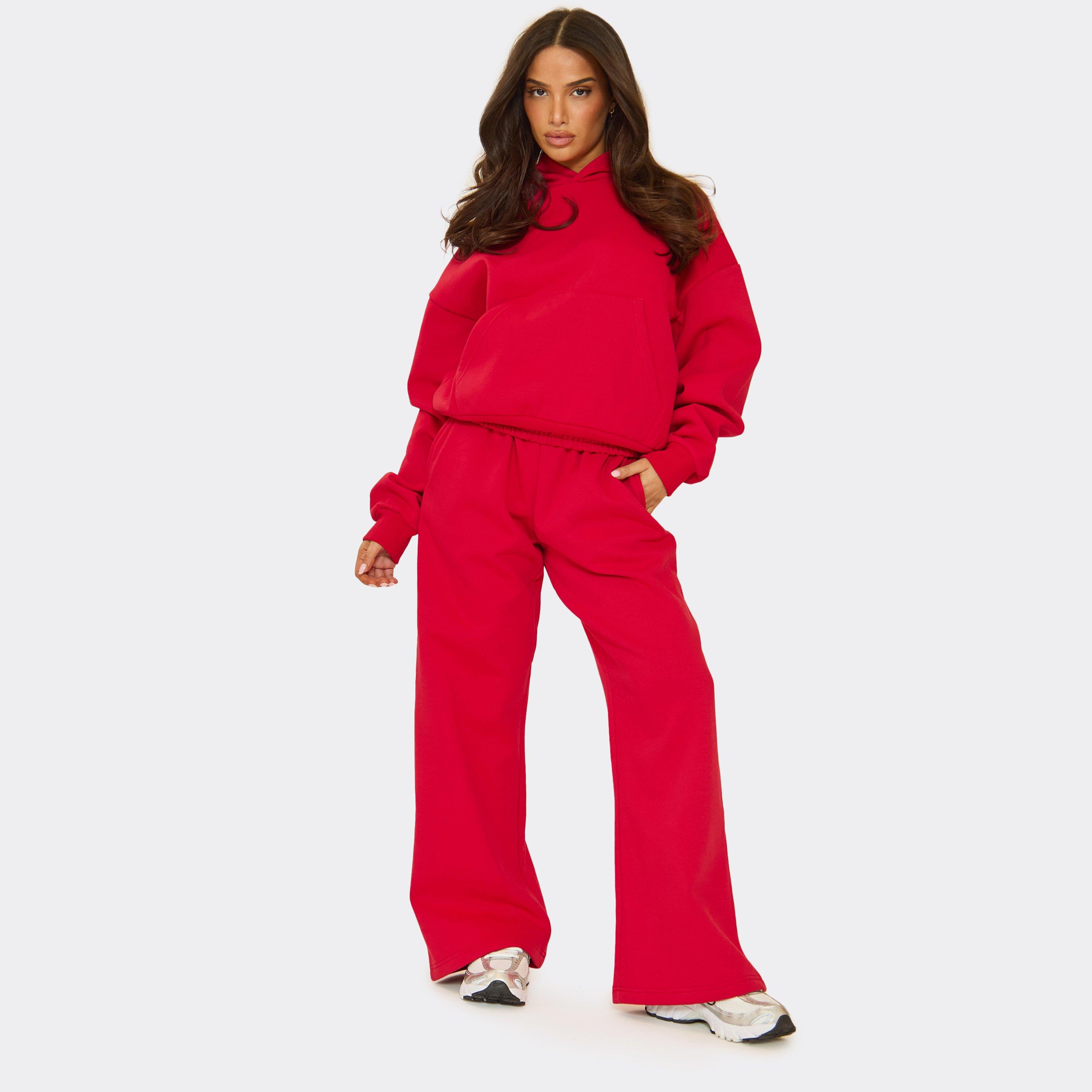 Mid Rise Wide Leg Joggers In Red, Women's Size UK 6