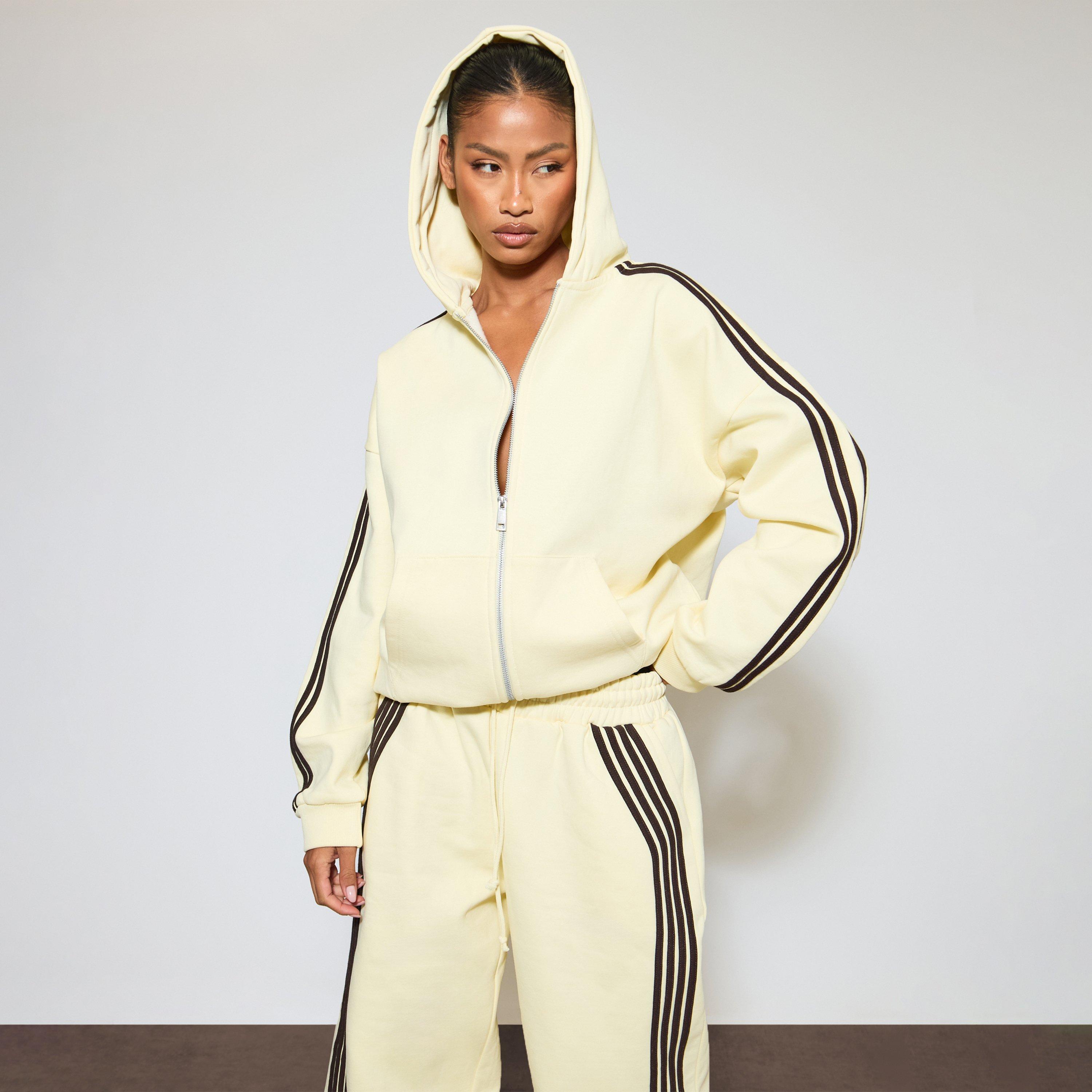 Heavyweight Oversized Contrast Stripe Zip-Up Detail Jacket In Yellow, Women’s