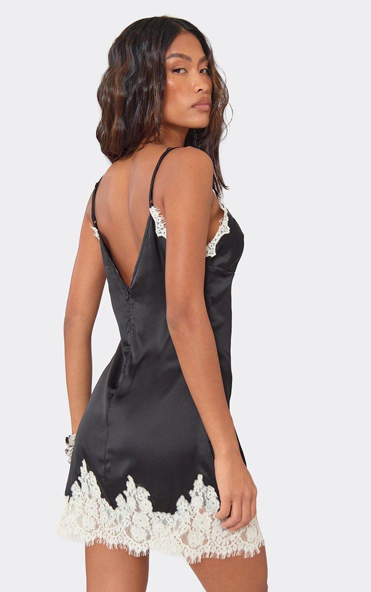 black mini slip dress Quince Women's in Black, Size XS neckline and skinny straps Free People Women's Seamless Mini
