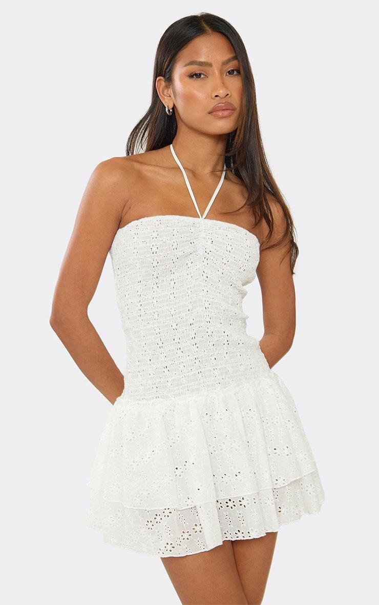 mini white halter dress Alyn | | Womens showcasing a satin fabric with subtle draped details Miss Circle Women's Ori White