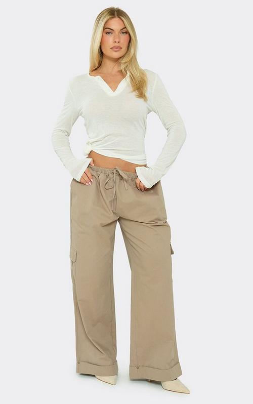 High Waist Strap Detail Multi Pocket Cargo Trousers In Silver