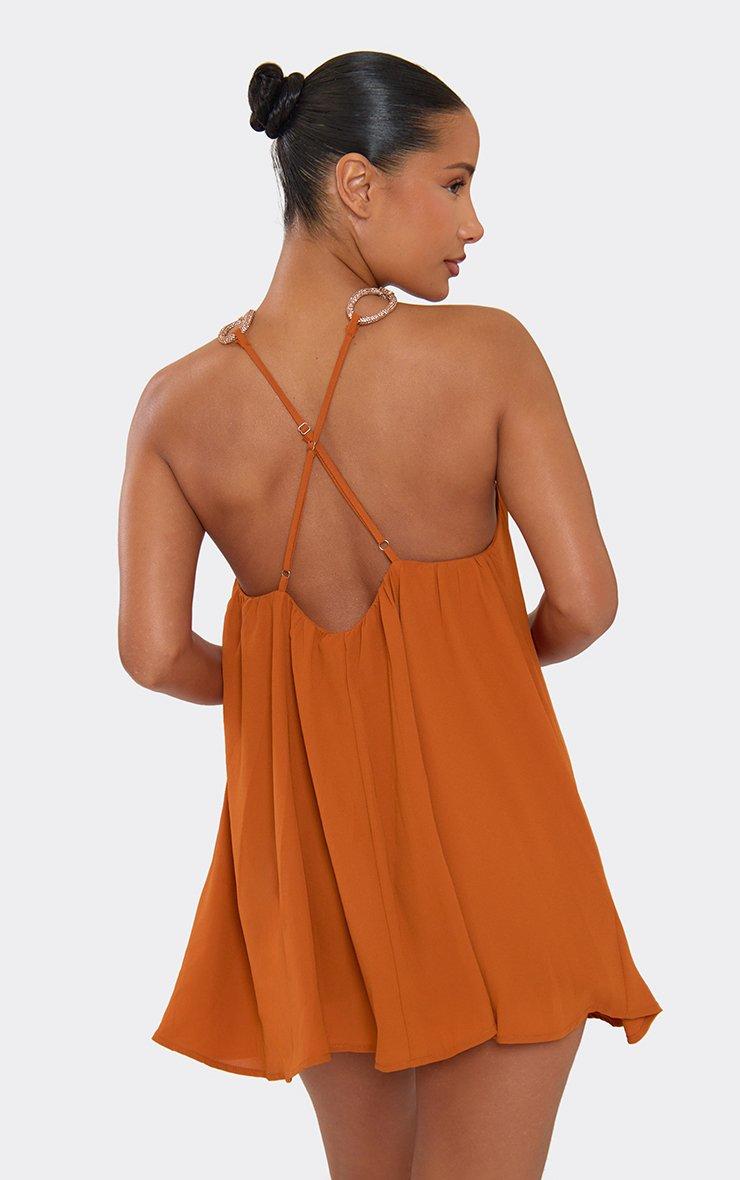 open lace back dress Zona Diamante Set – Orange Ruched, Crystal Detail main image 1