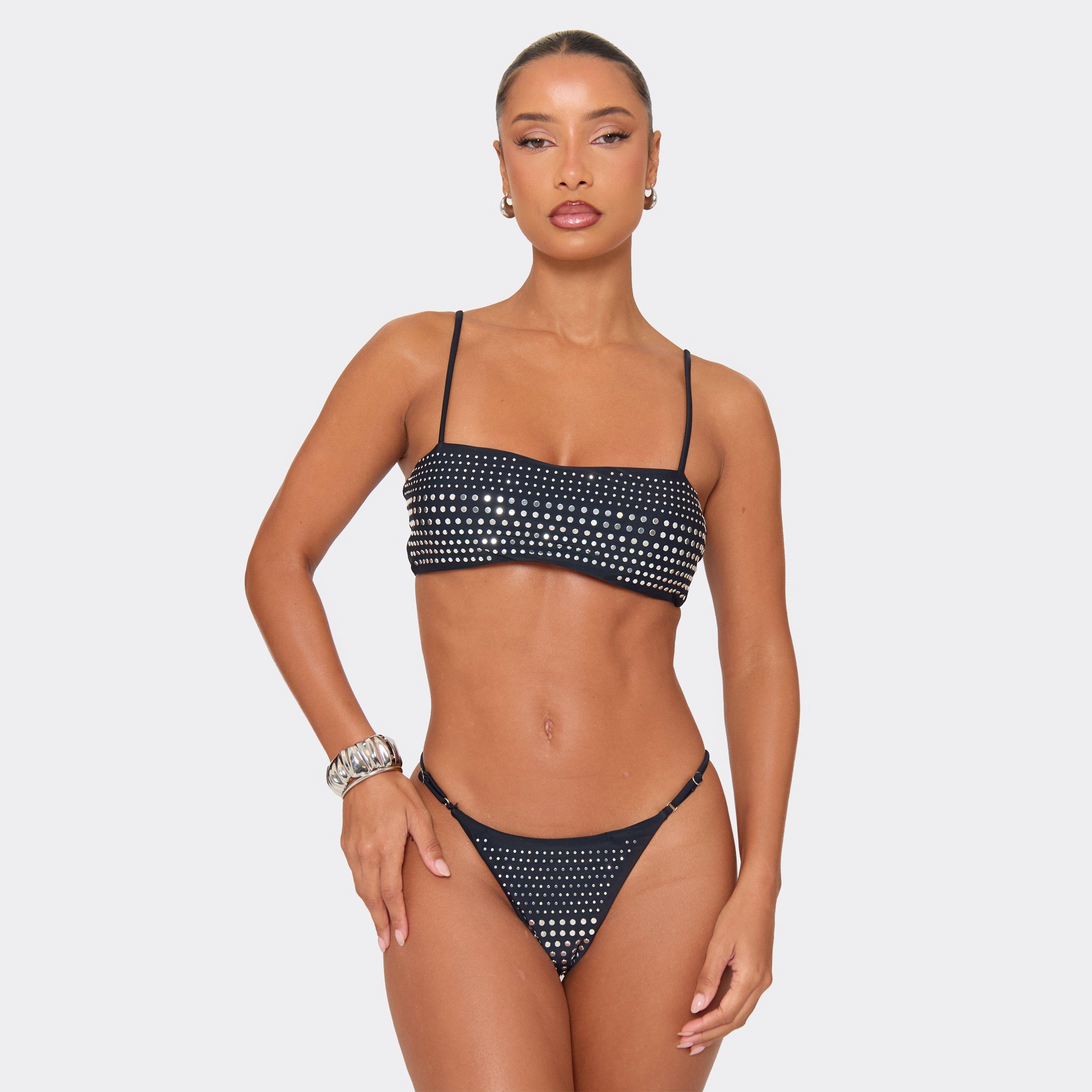 Hotfix Embellished Detail Bikini Set In Black, Women's Size UK L