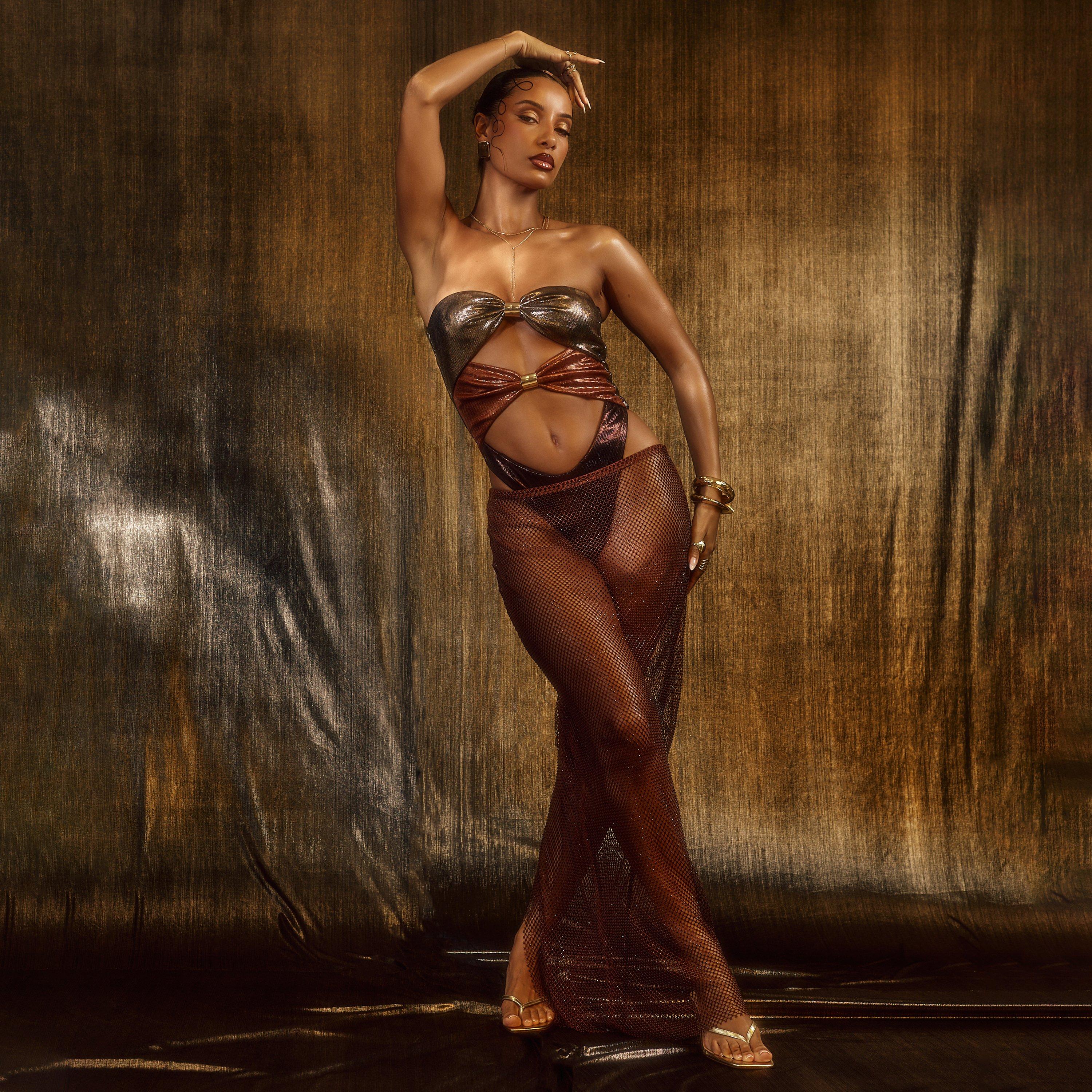 Maxi Skirt In Orange Chainmail, Women's Size UK 6