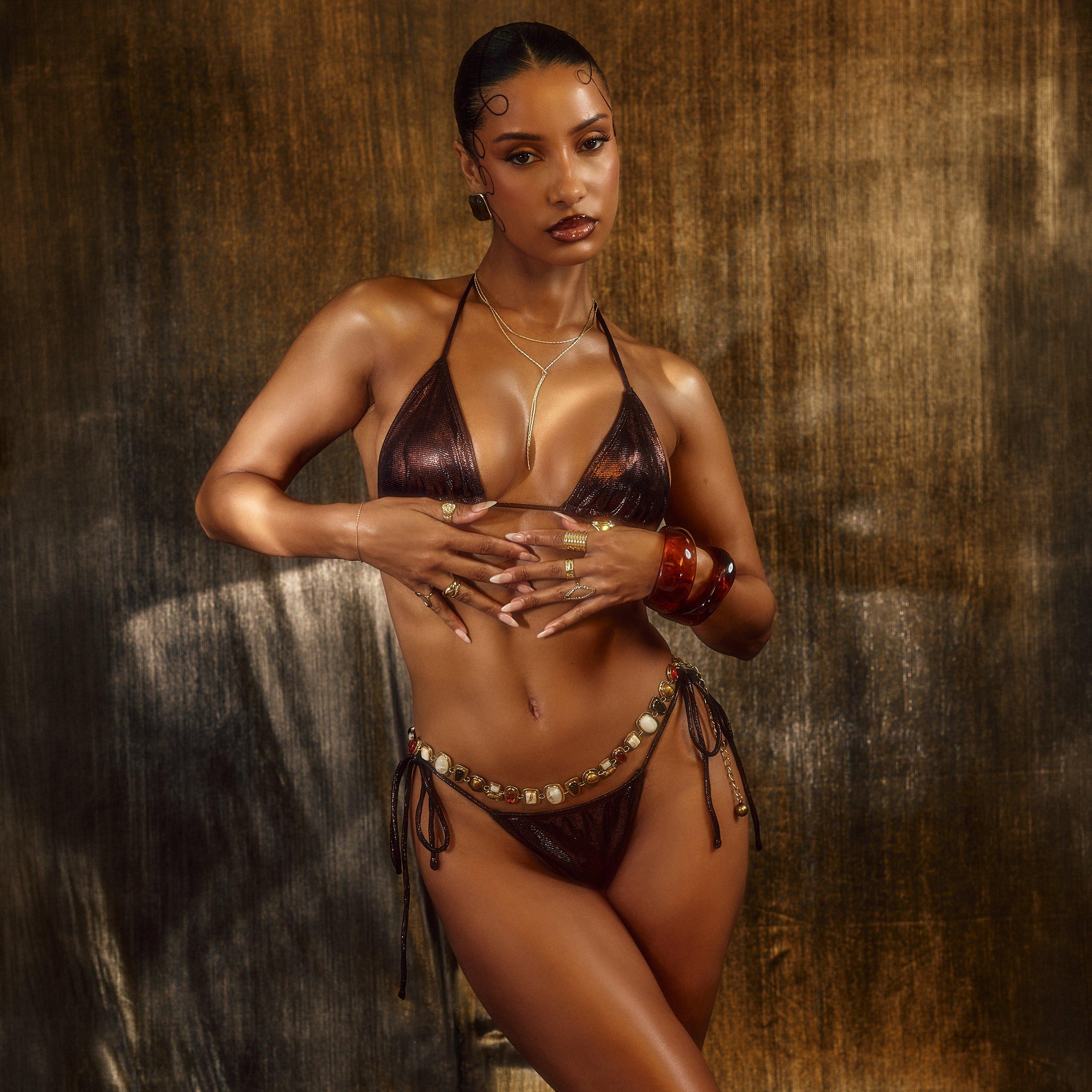 Triangle Tie Side Bikini Set In Bronze Metallic, Women's Size UK 8