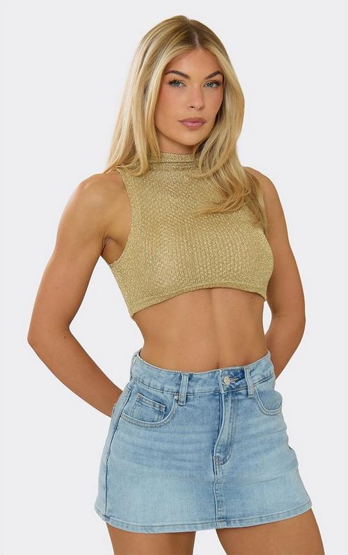 High Neck Zip Front Suspender Detail Extreme Crop Top In Hot Pink