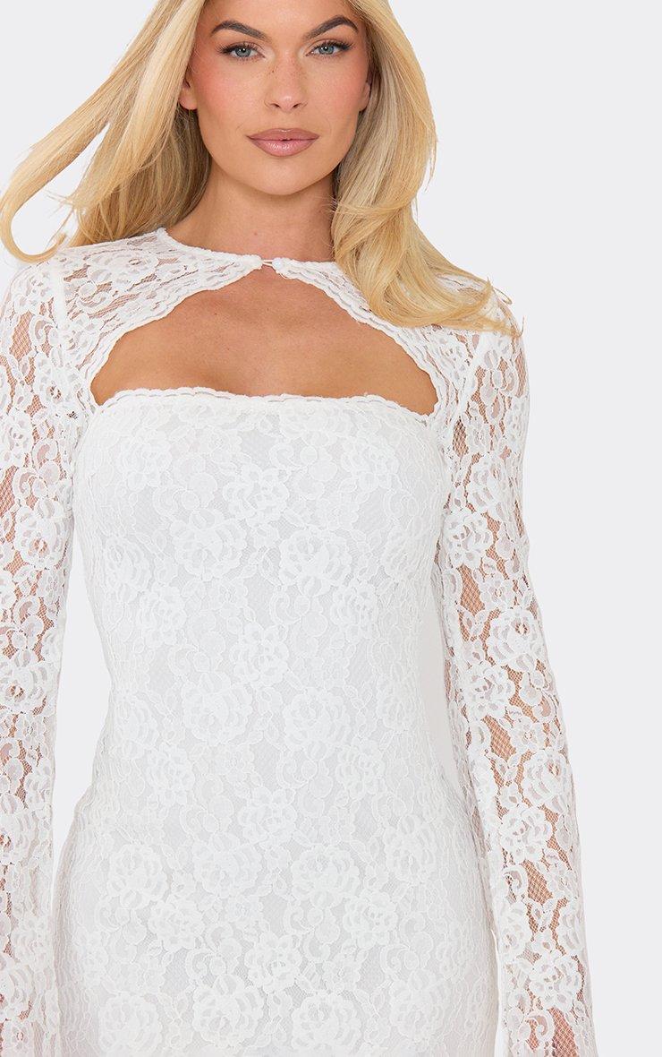 Long Sleeve Cut Out Front Maxi Dress In White Lace, Women's Size US 2 - EGO