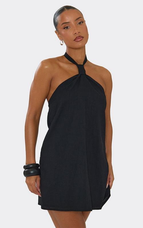 Halterneck Hook And Eye Front Corset Mini Dress In Black Velvet
