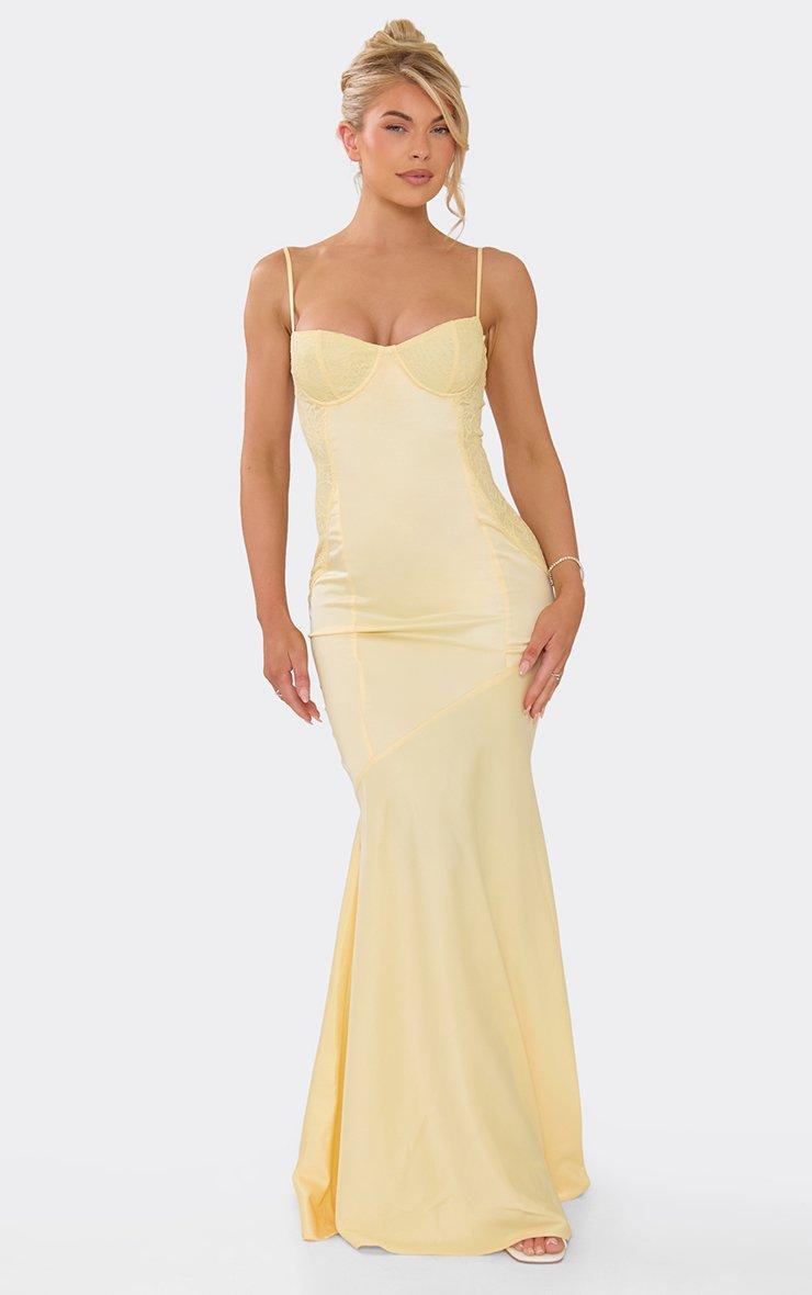 lesbian wedding bridesmaid dresses Amelia Dress in Lemonade Yellow Satin — Bias-Cut Maxi Bridesmaid Dress