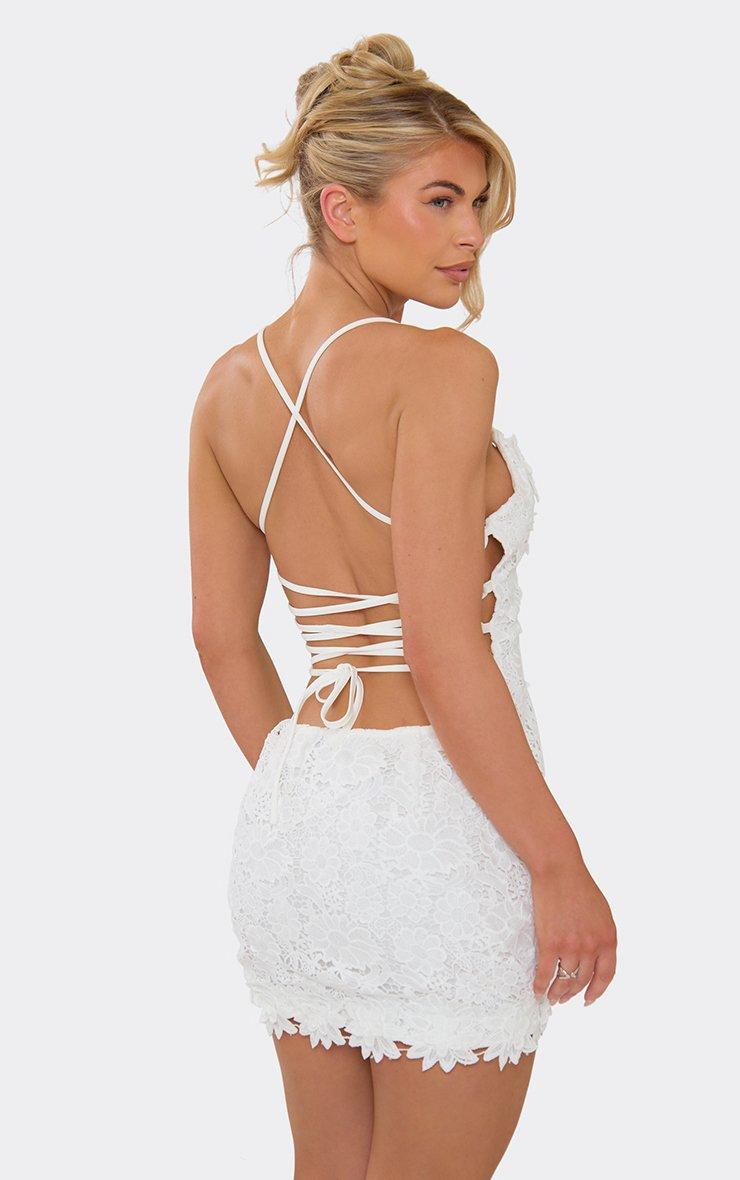 Strappy Lace Up Back Mini Dress In White Floral Texture | EGO US | EGO