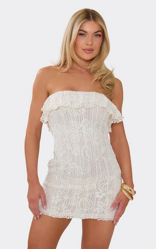 Bandeau Lace Trim Cut Out Heart Detail Mini Dress In Black | EGO