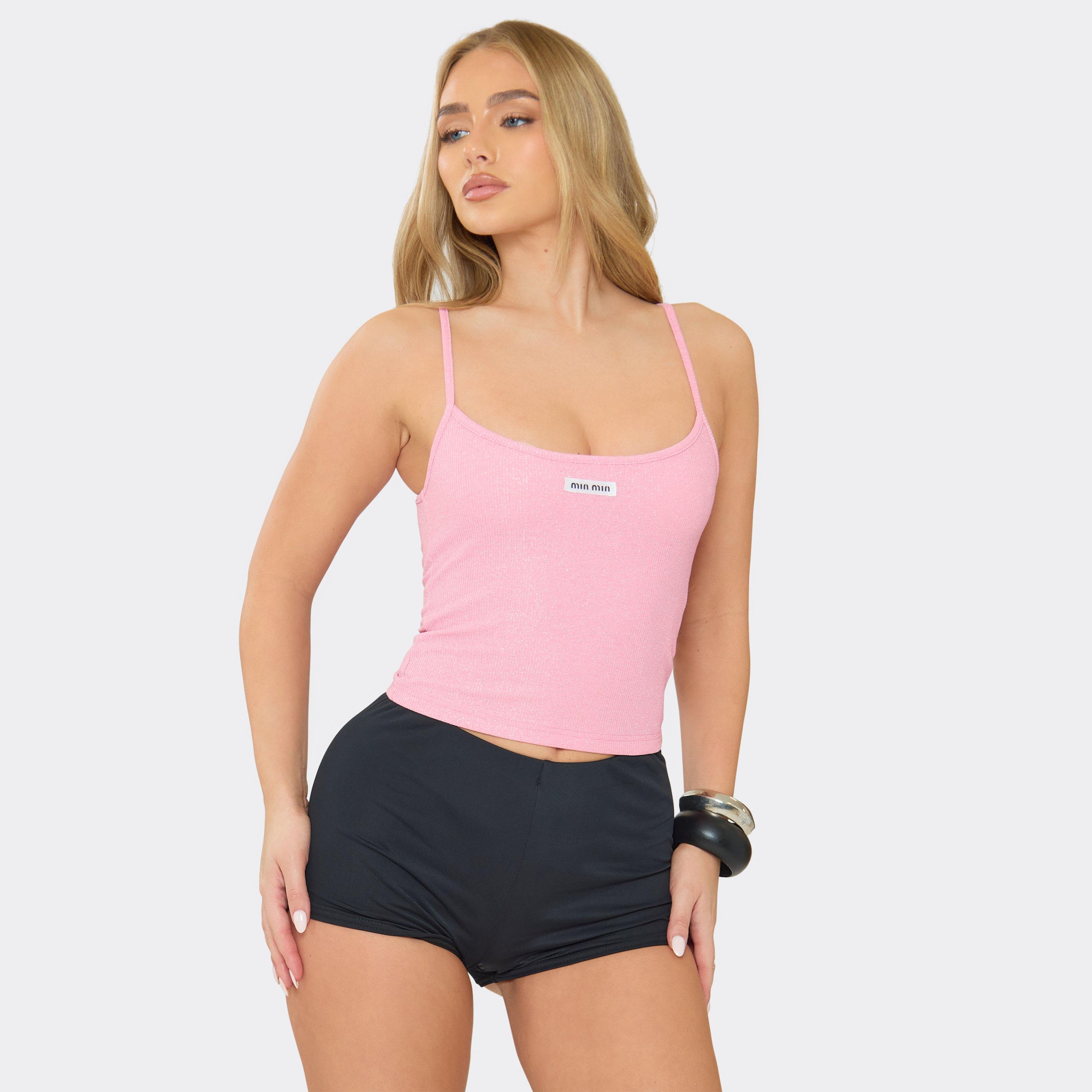 Image of Strappy Ribbed Min Min Top In Pink Glitter, Women's