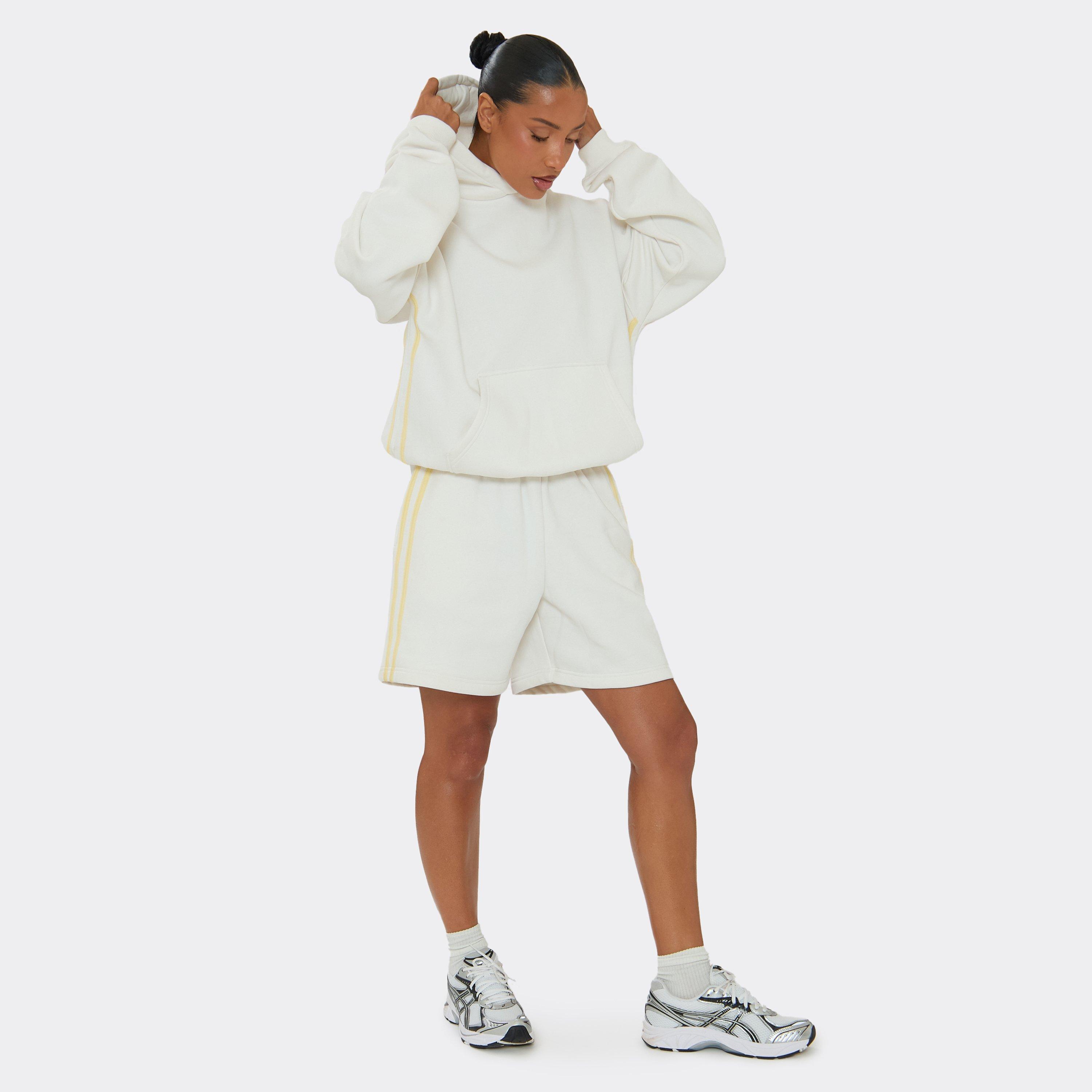 Mid Rise Side Stripe Detail Oversized Sweat Jorts In White, Women's Size UK 8