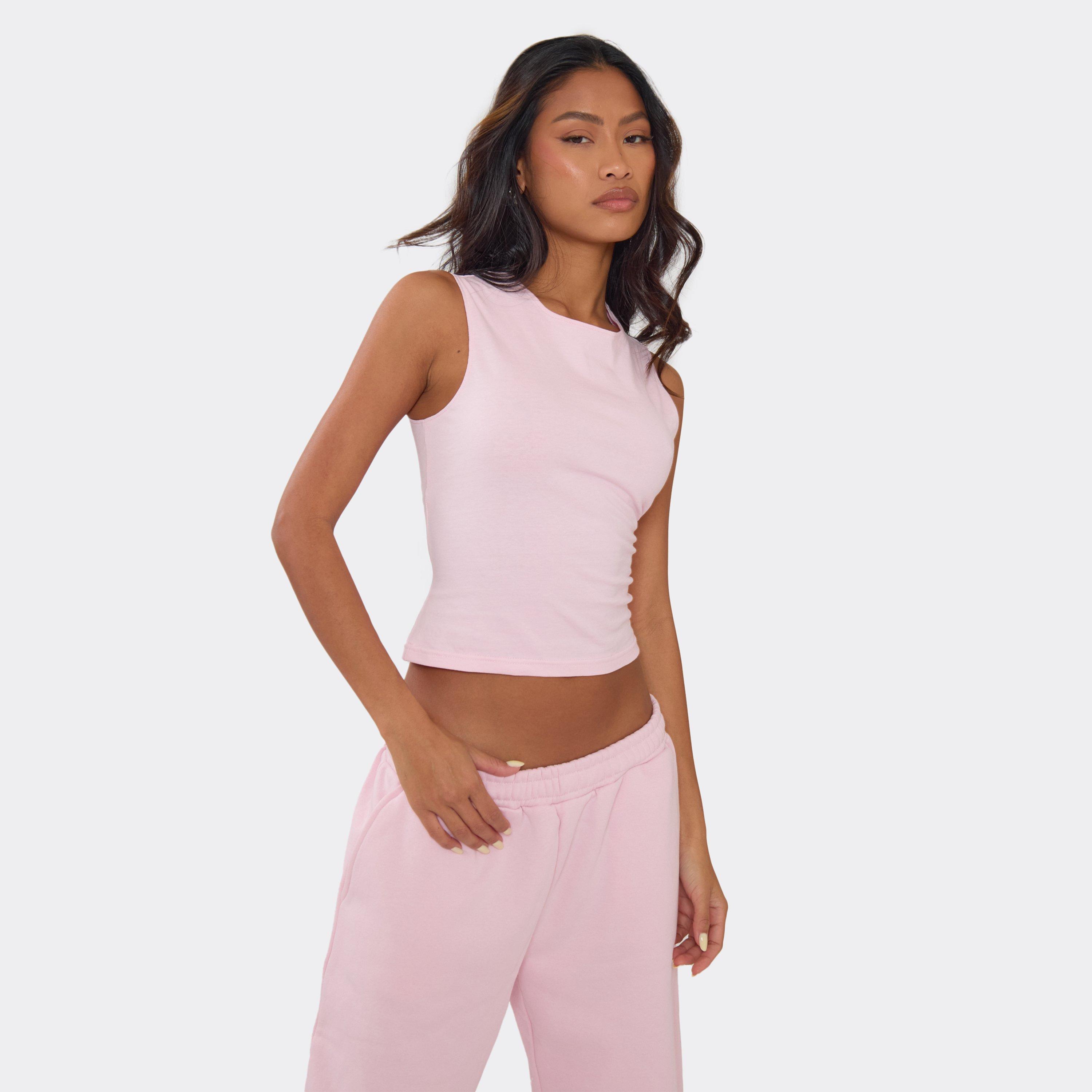 Image of Sleeveless Fitted Racer Top In Baby Pink, Women's