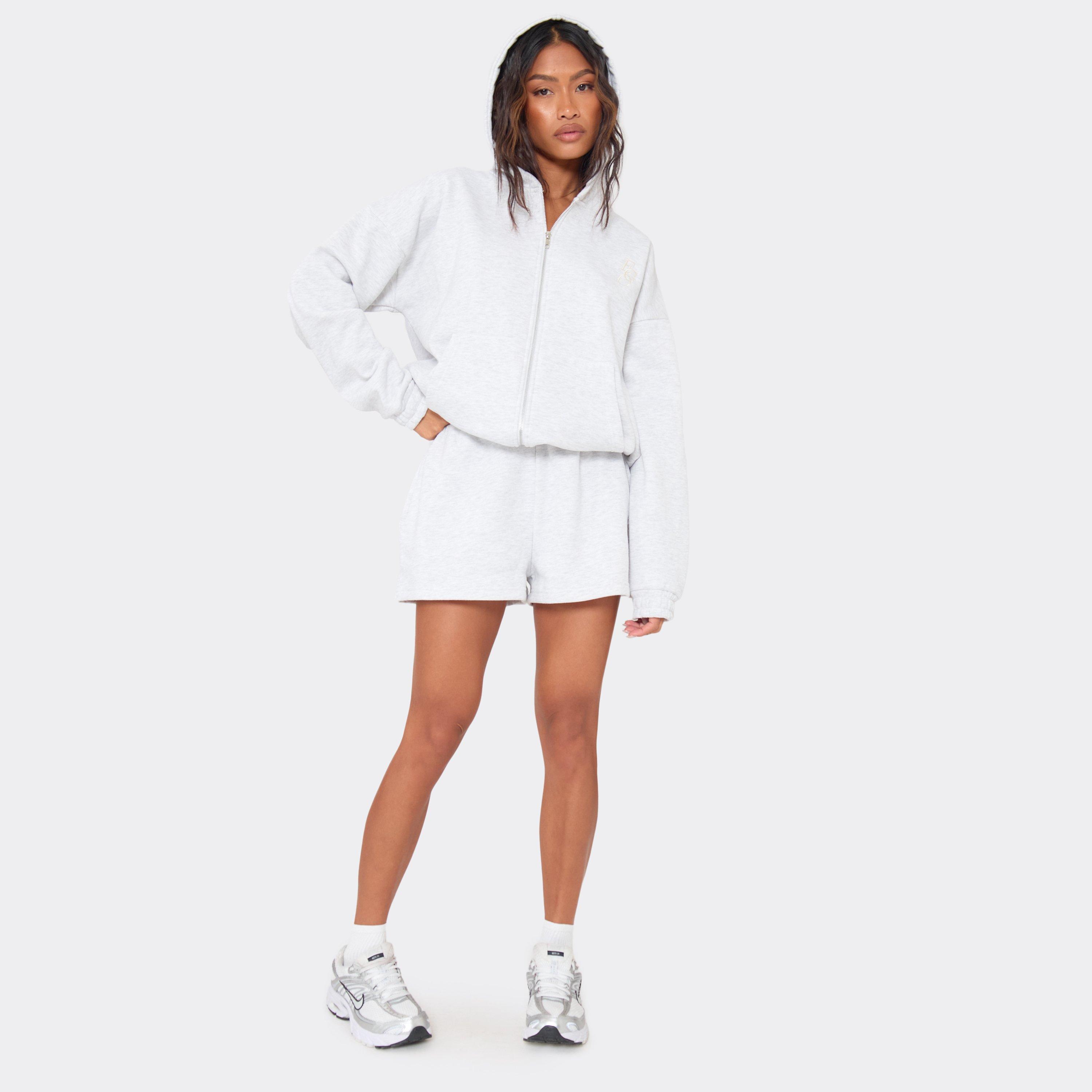 Ego Embroidered Graphic Detail Sweat Shorts In Light Grey Marl, Women’s