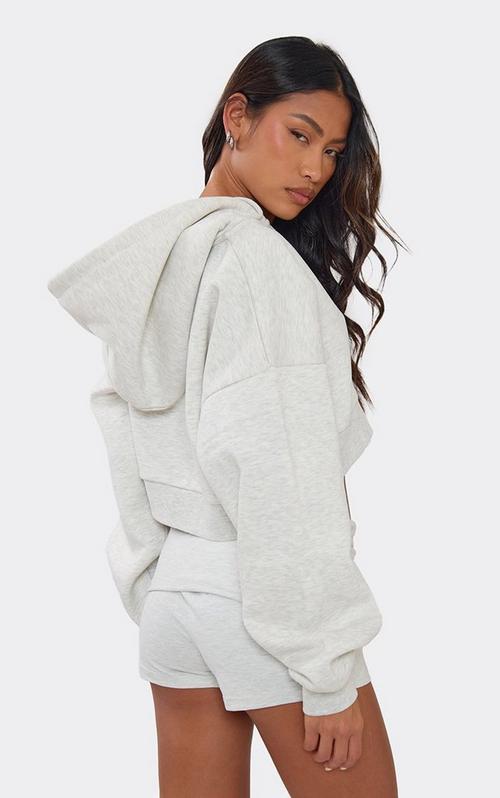 Logn Sleeve Double Zip Front Cropped Hoodie In Grey | EGO US | EGO