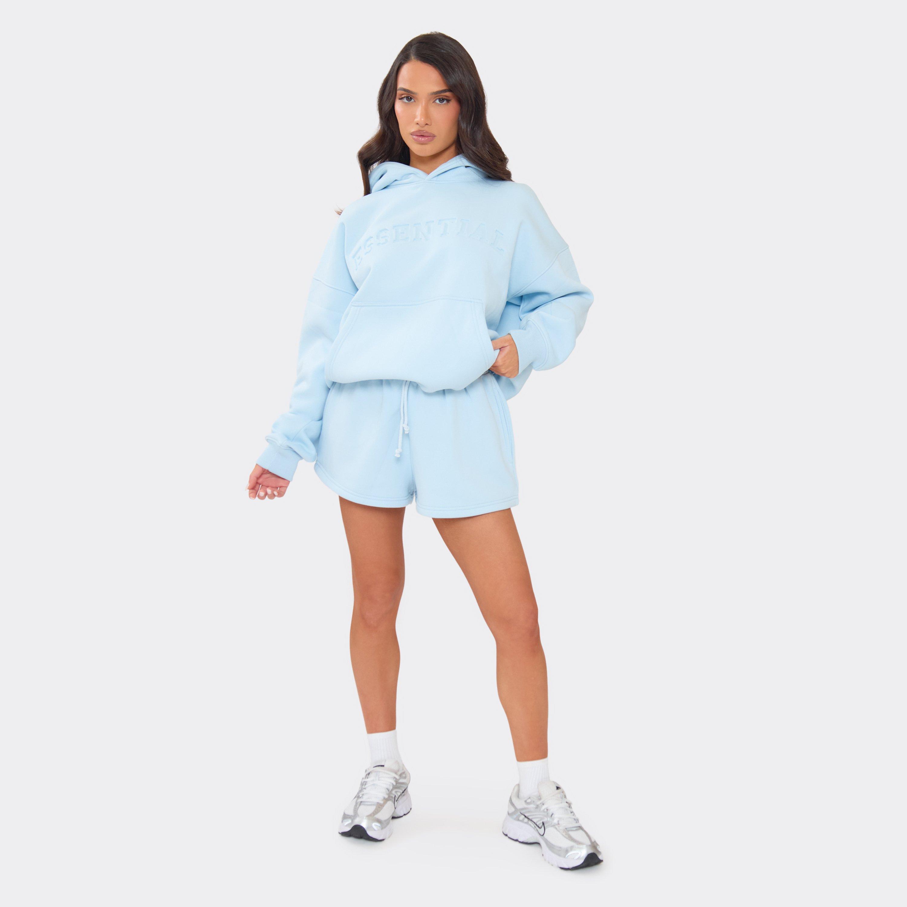 Drawstring Waist Pocket Detail Sweat Shorts In Blue, Women’s