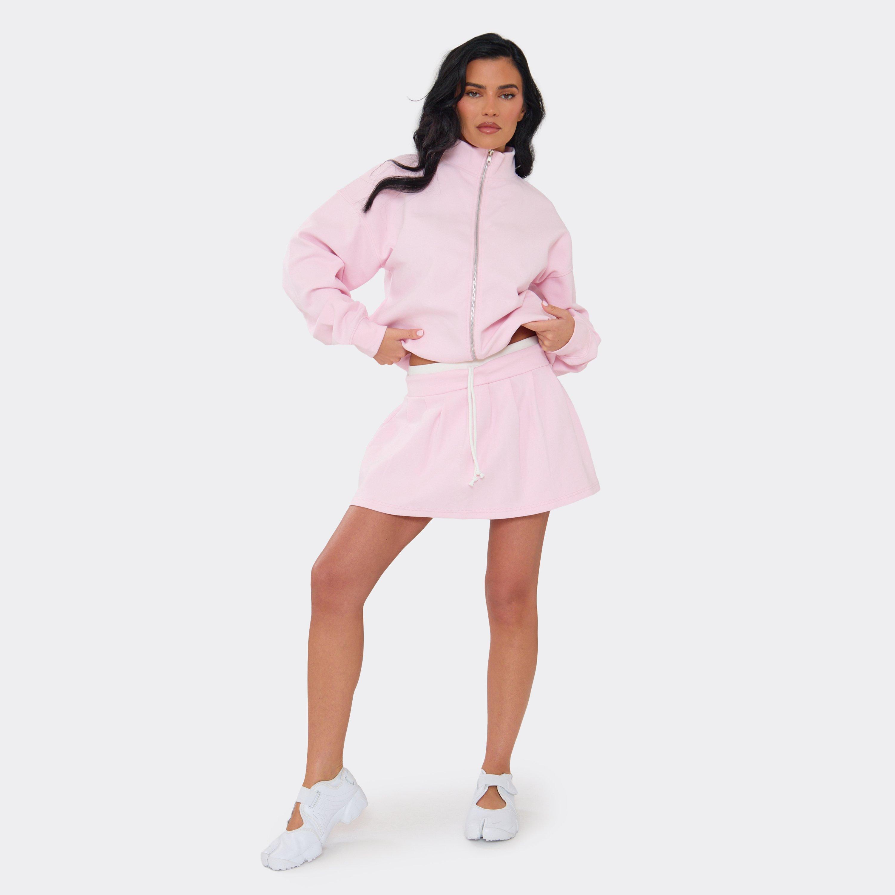 Contrast Waist Pleated Mini Skirt In Pink, Women's Size UK 6