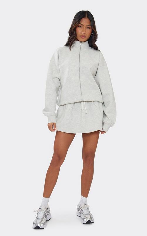 Double Zip Oversized Funnel Neck Jacket In Light Grey Marl