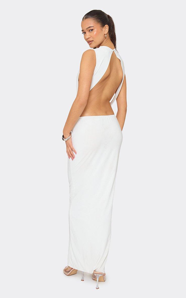 open back maxi dress white Camilla Crochet The sleeveless bodice features wide straps and a backless design Organza Open Back Maxi Dress