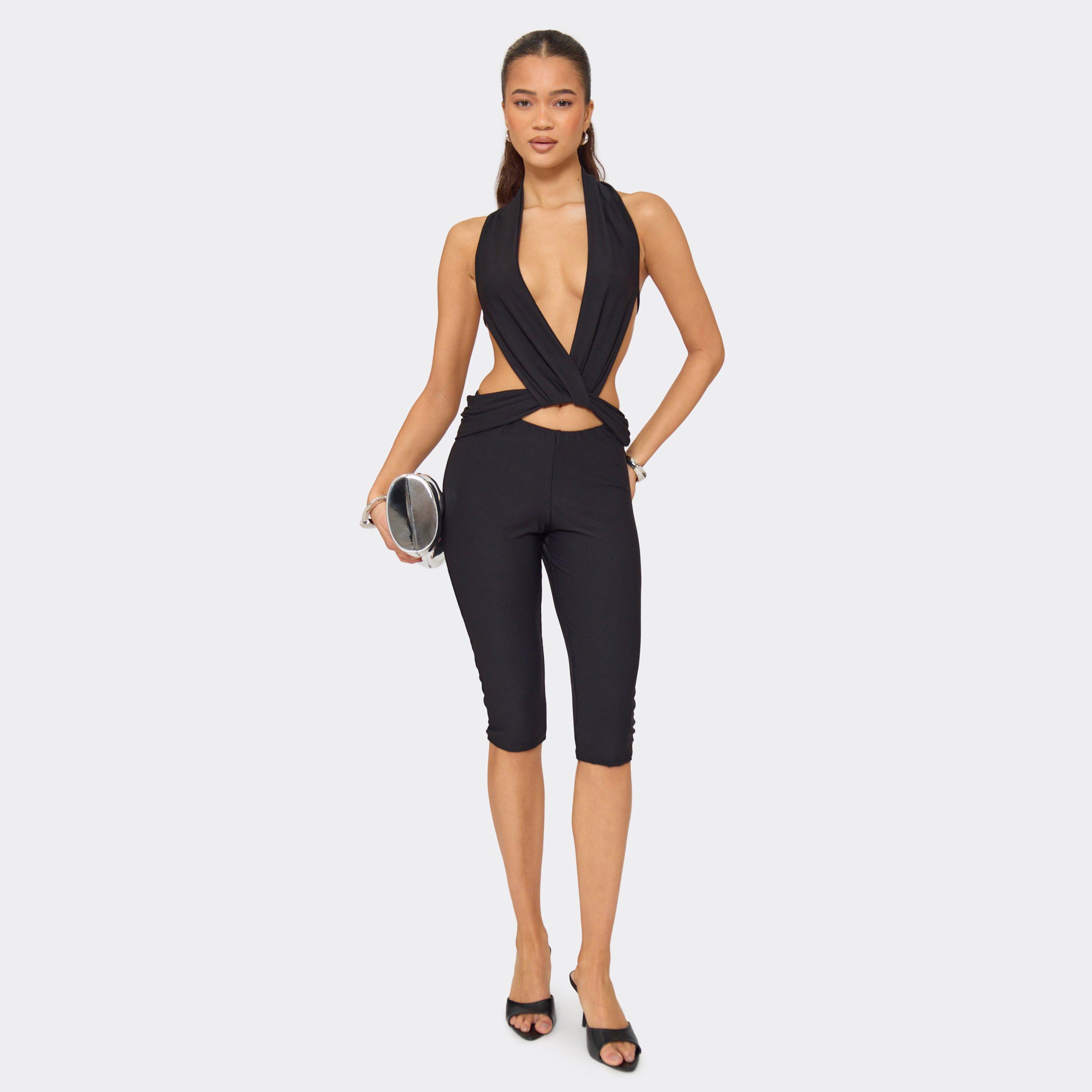 Low Rise Ruched Capri Leggings In Black, Women's Size UK 6