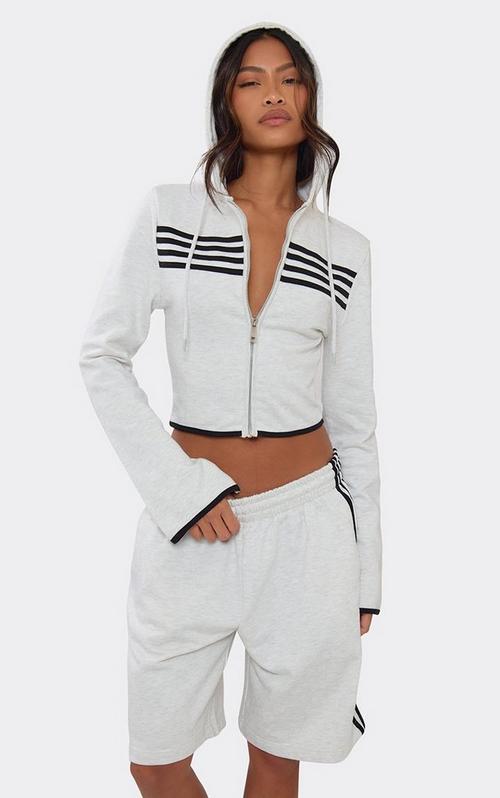 Long Balloon Sleeve Zip Up Front Cropped Hoodie In Cream | EGO US