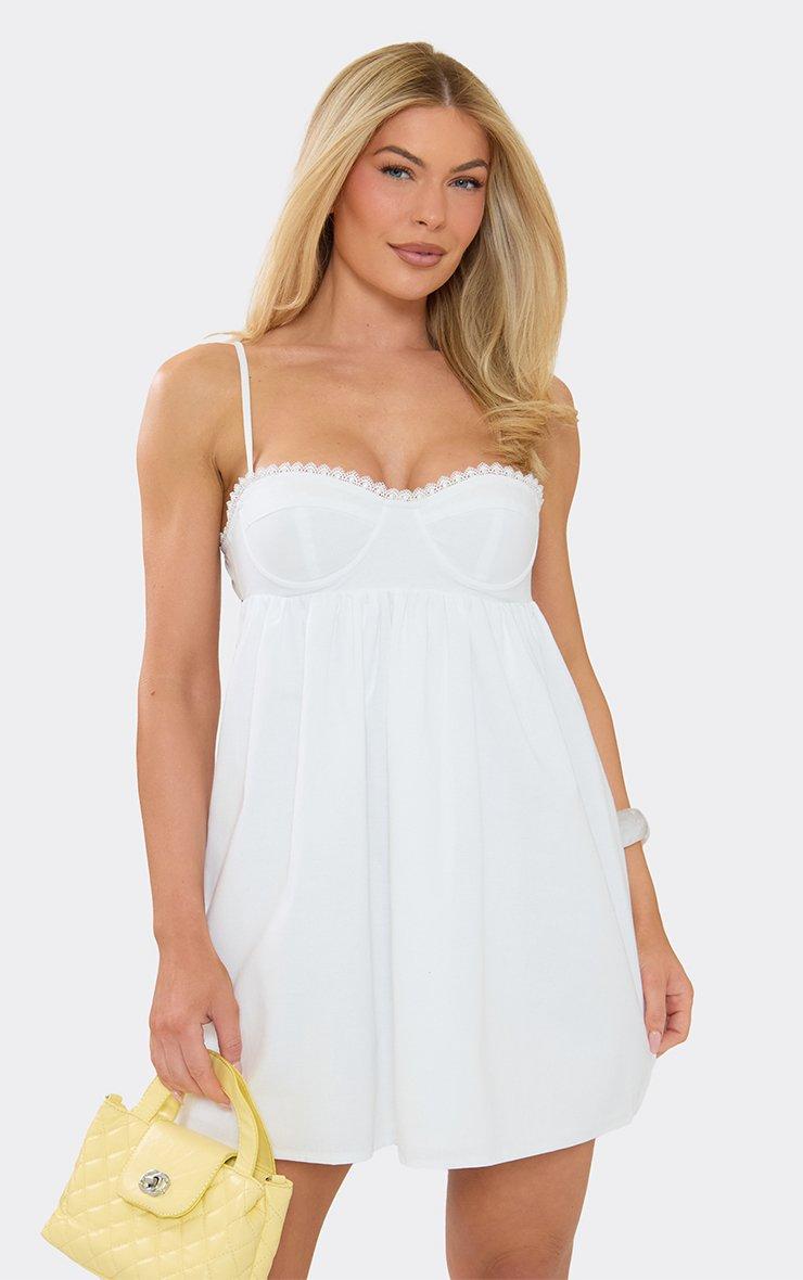 Strappy Underwired Lace Trim Babydoll Mini Dress In White | EGO EU | EGO