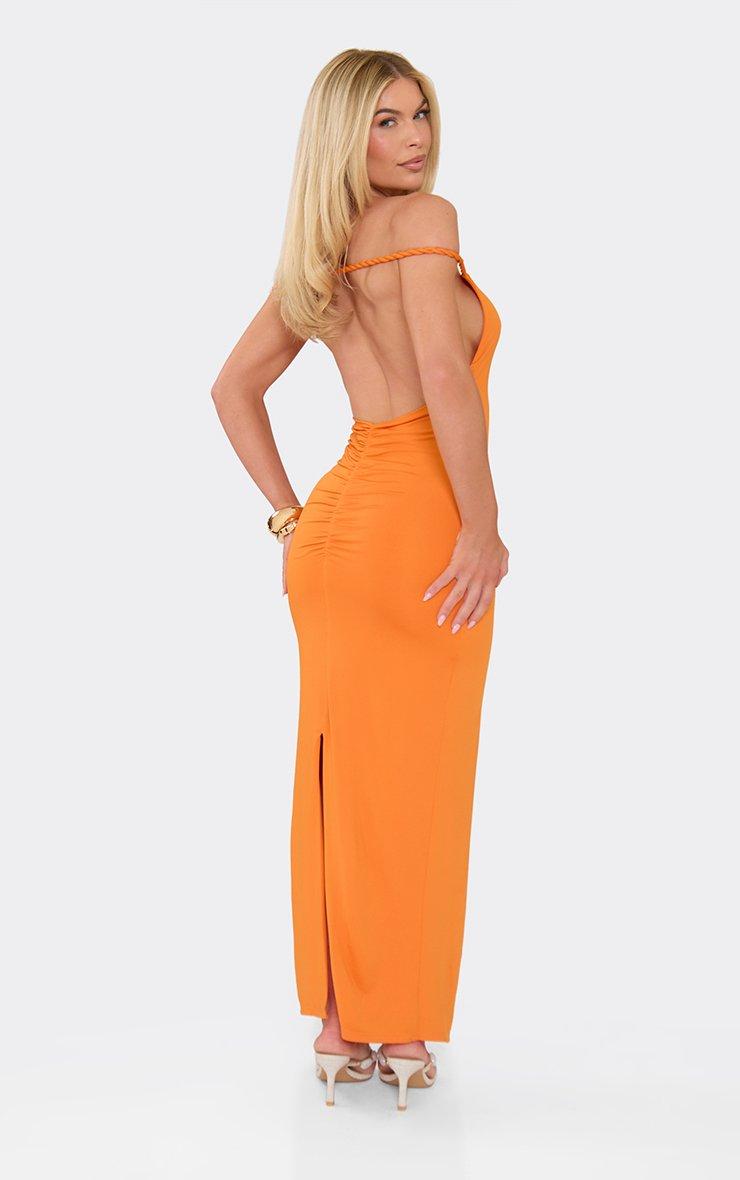 orange off the shoulder maxi dress Kaela Brickwork Chiffon Peppermayo Exclusive Off The Shoulder Twisted Strap