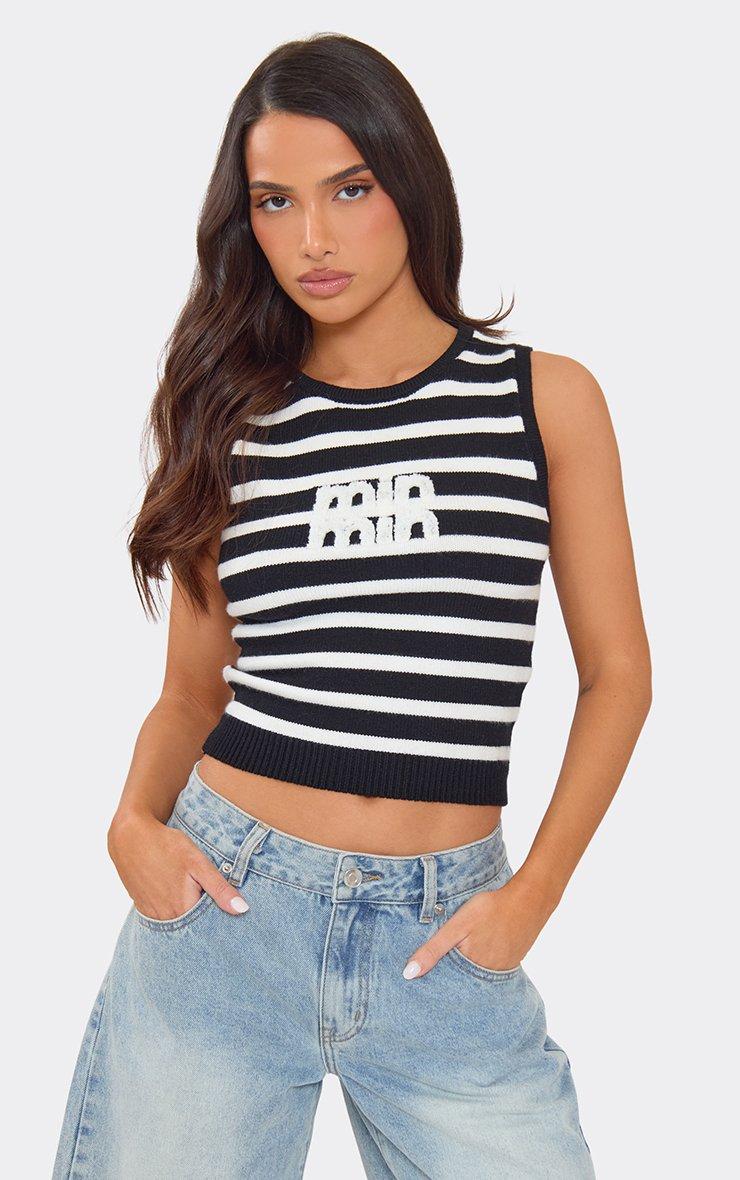 Crew Neck Min Min Crop Vest Top In Black Stripe Knit | EGO UK | EGO