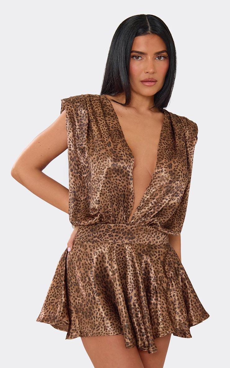 Long Sleeve Dress In Brown Abstract Leopard Print Mesh | EGO UK | EGO