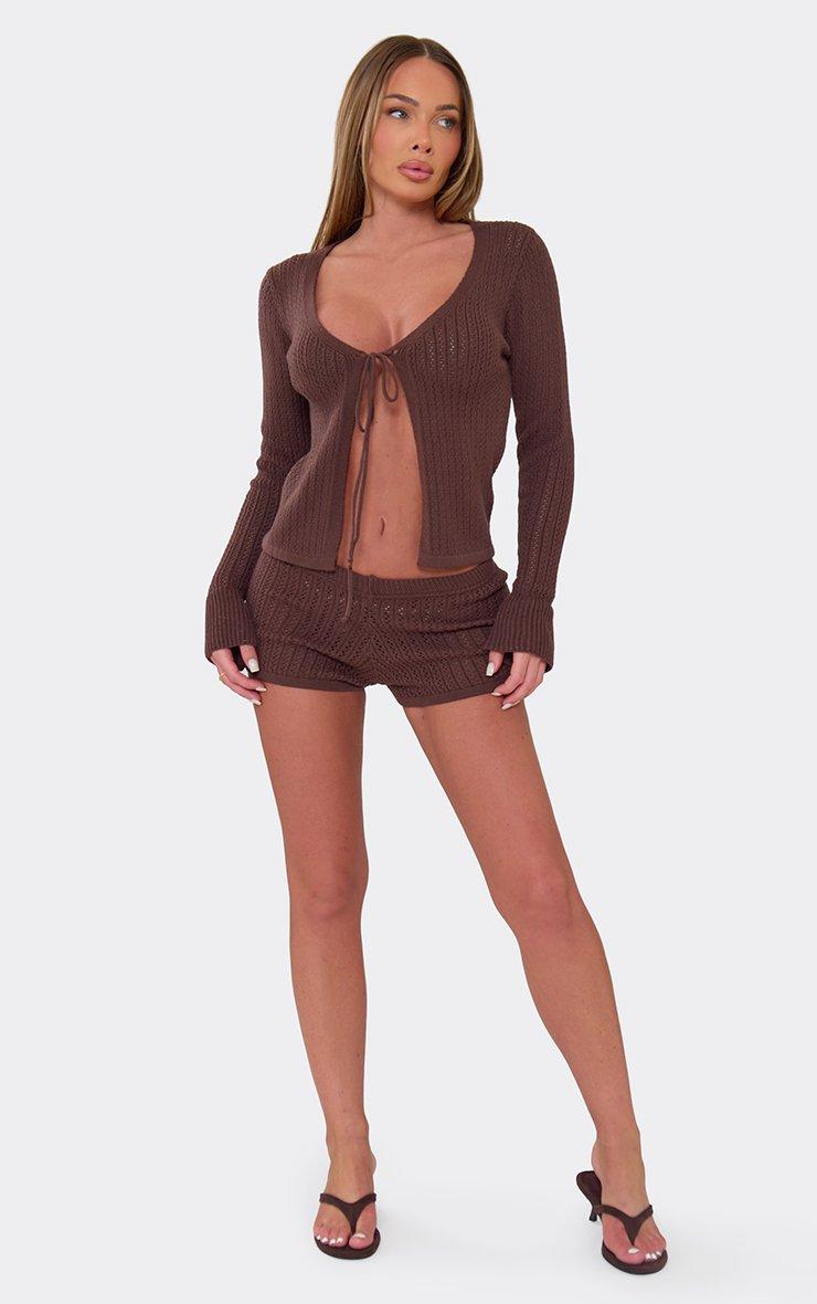 Low Rise Shorts In Chocolate Brown Crochet Knit | EGO US | EGO